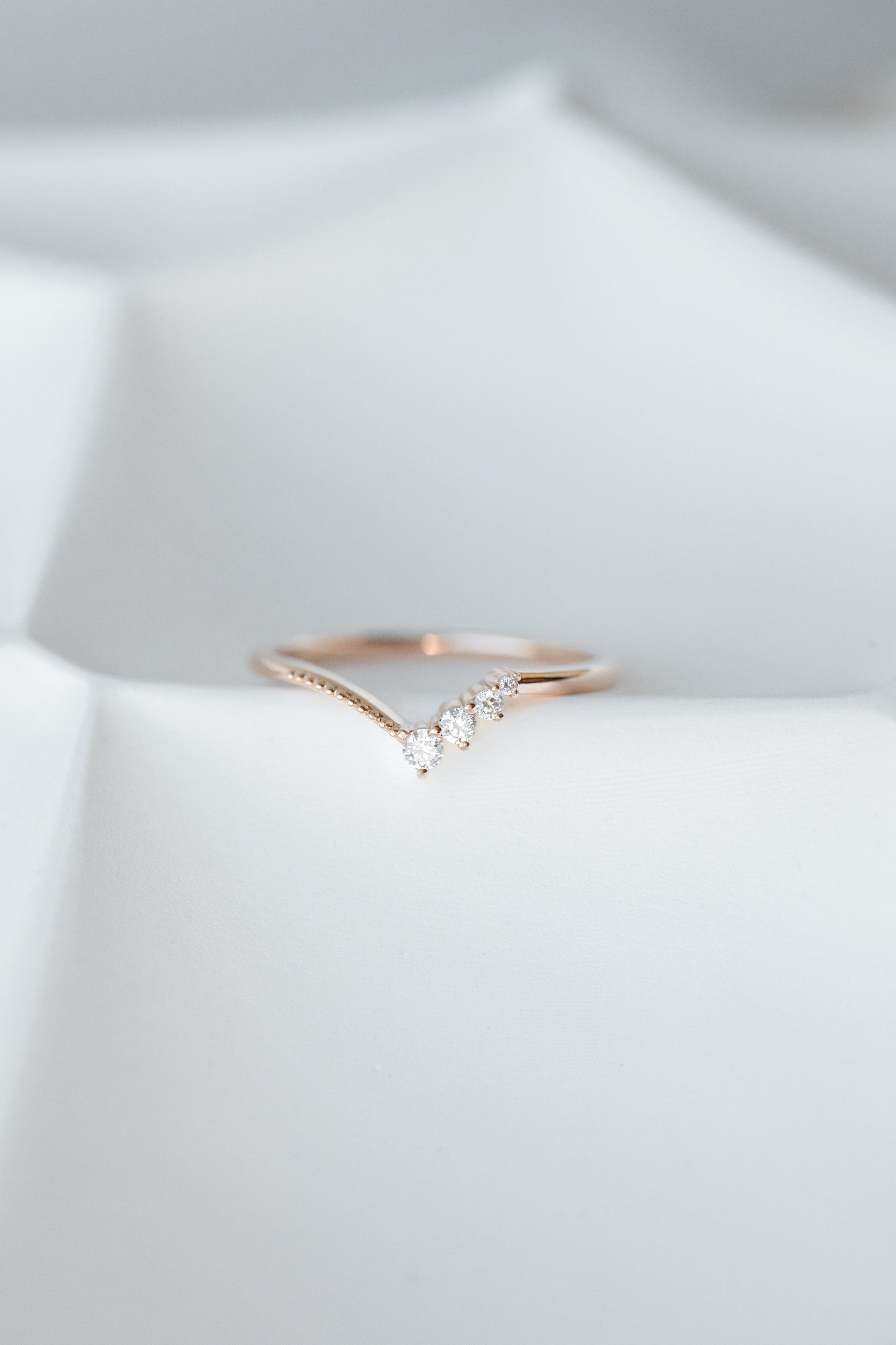 Top Quality Three Tiny diamond V Shape 14/ 18K Gold Stacking Ring