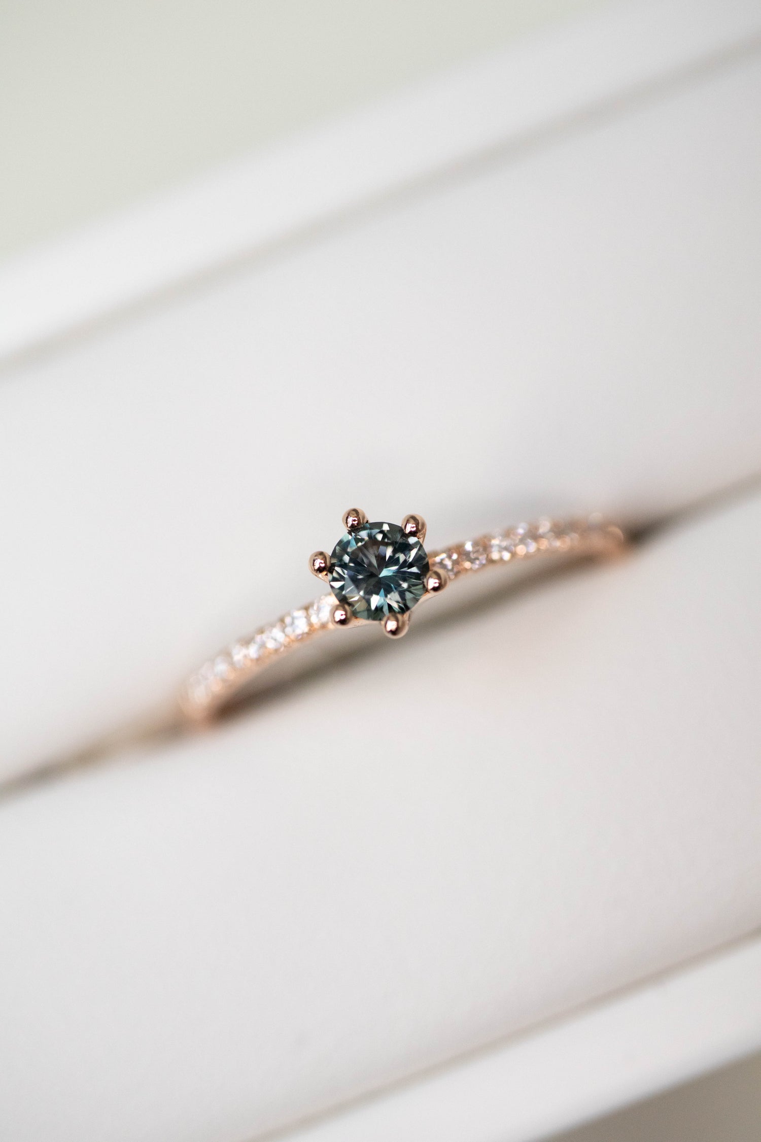 Half Eternity Grey Spinel ~0.16-0.20ct & diamonds 14K/ 18K Gold Ring