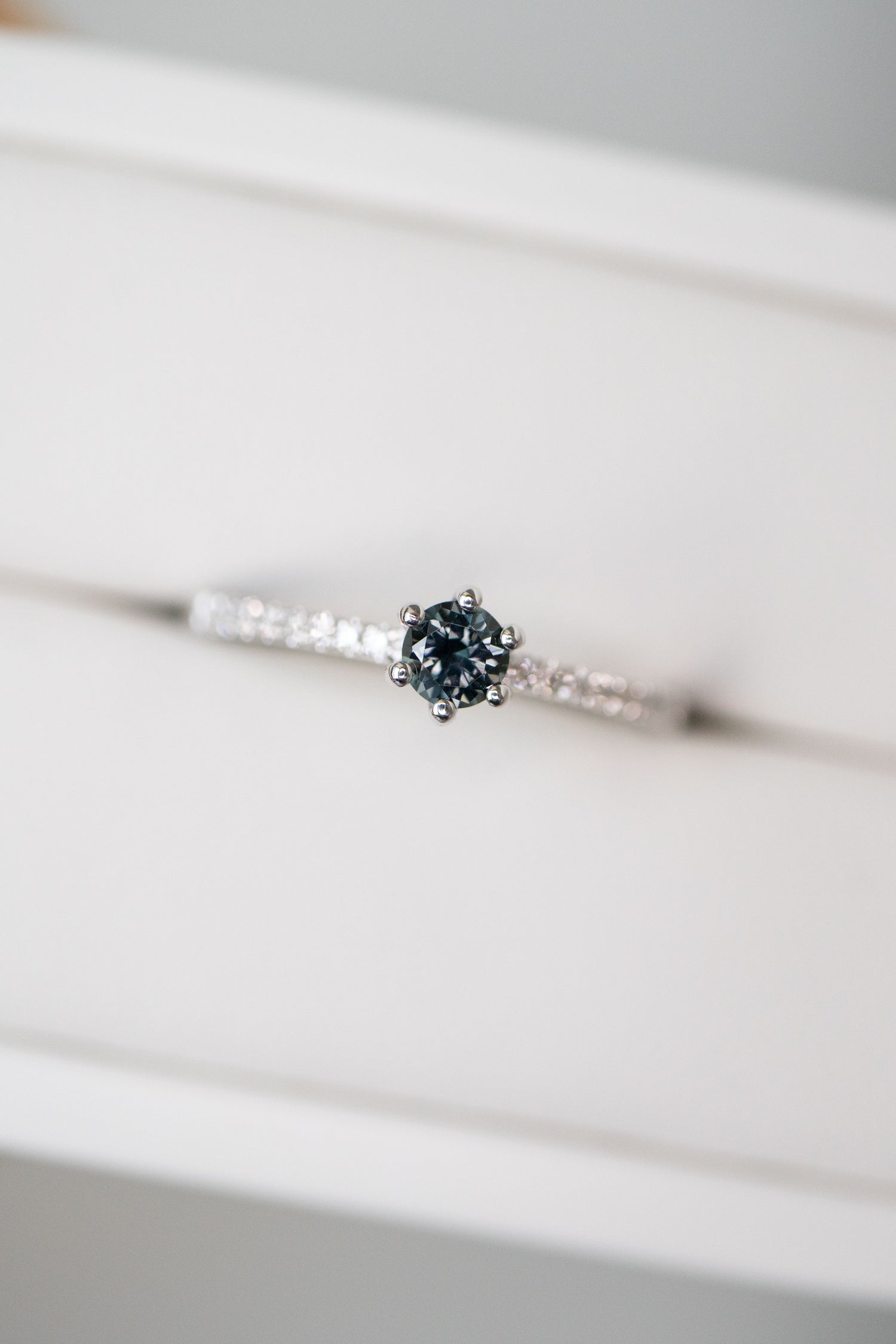 Half Eternity Grey Spinel ~0.16-0.20ct & diamonds 14K/ 18K Gold Ring