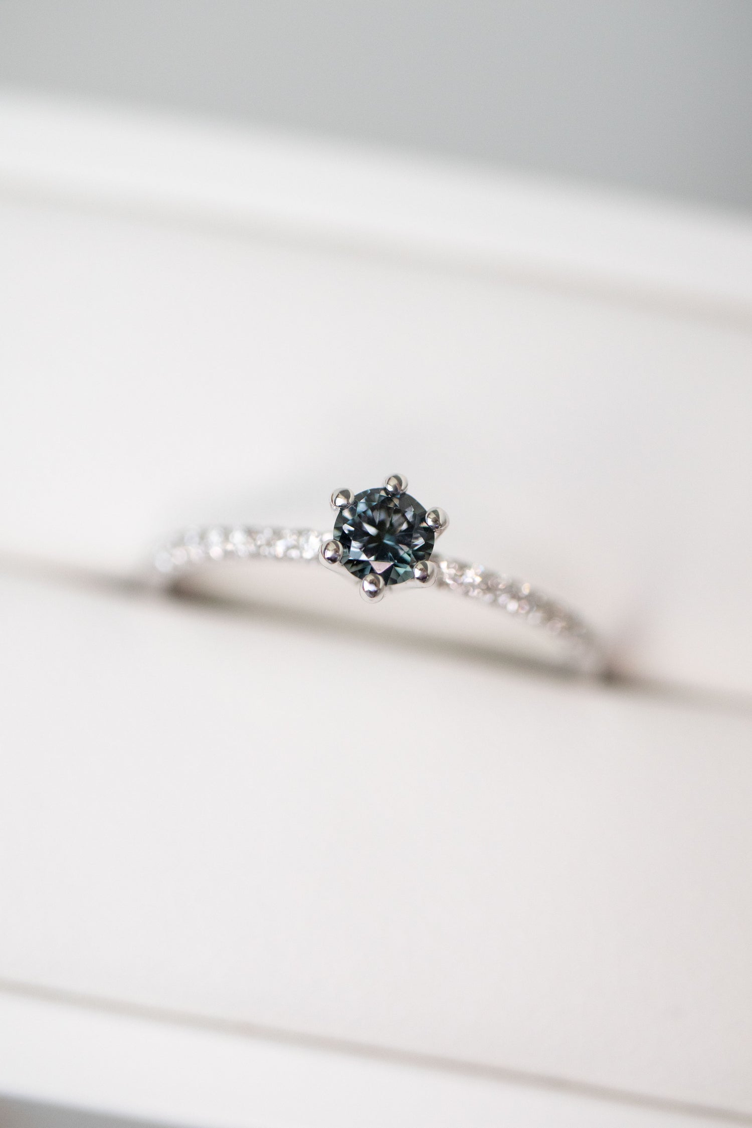 Half Eternity Grey Spinel ~0.16-0.20ct & diamonds 14K/ 18K Gold Ring