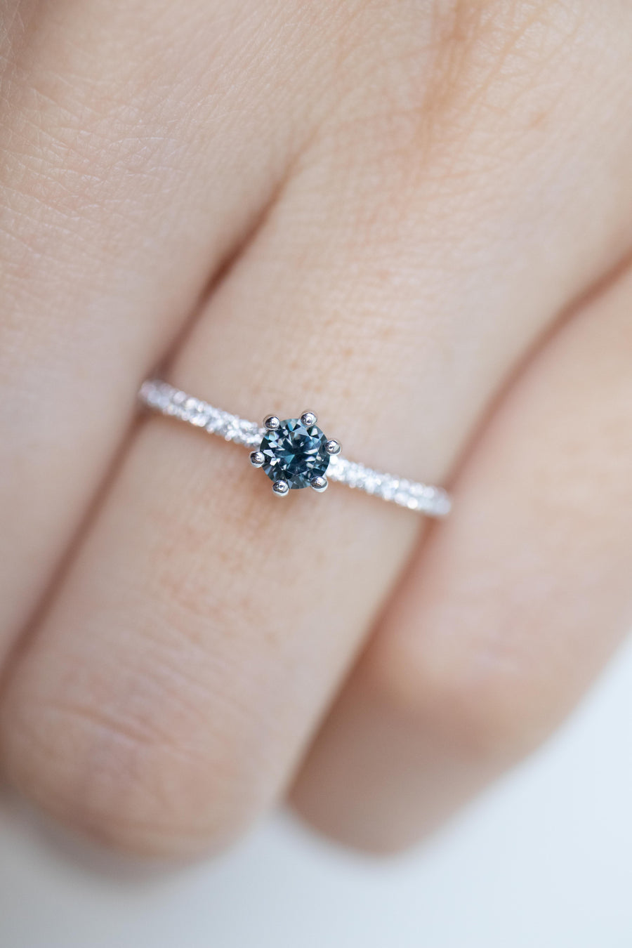 0.20carat Natural Grey Spinel & total 0.08carat Natural Diamonds 14K/18K Rose/ White Ring