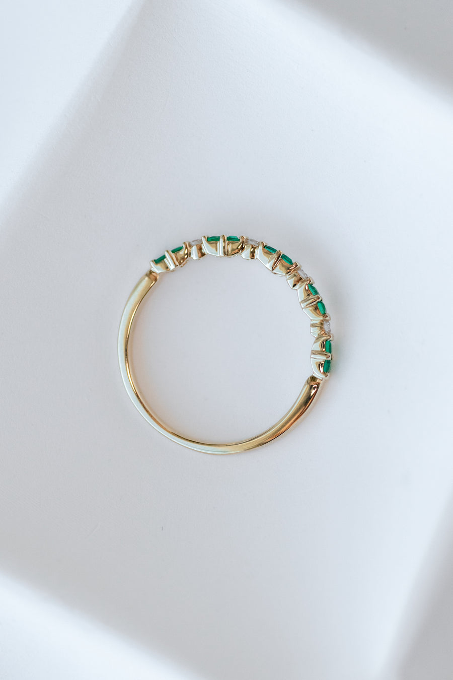 Princesse Cut Emerald & diamond 18K Half Eternity Yellow Gold Ring