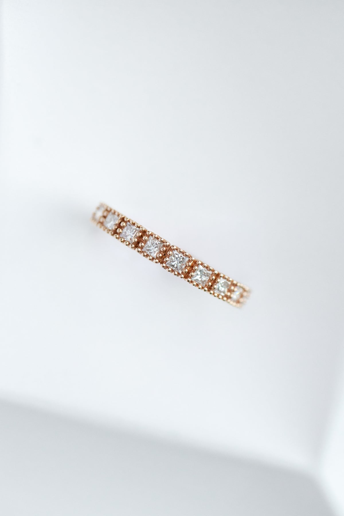 Princess cut Diamond 14/ 18K Gold Half Eternity Beaded Ring