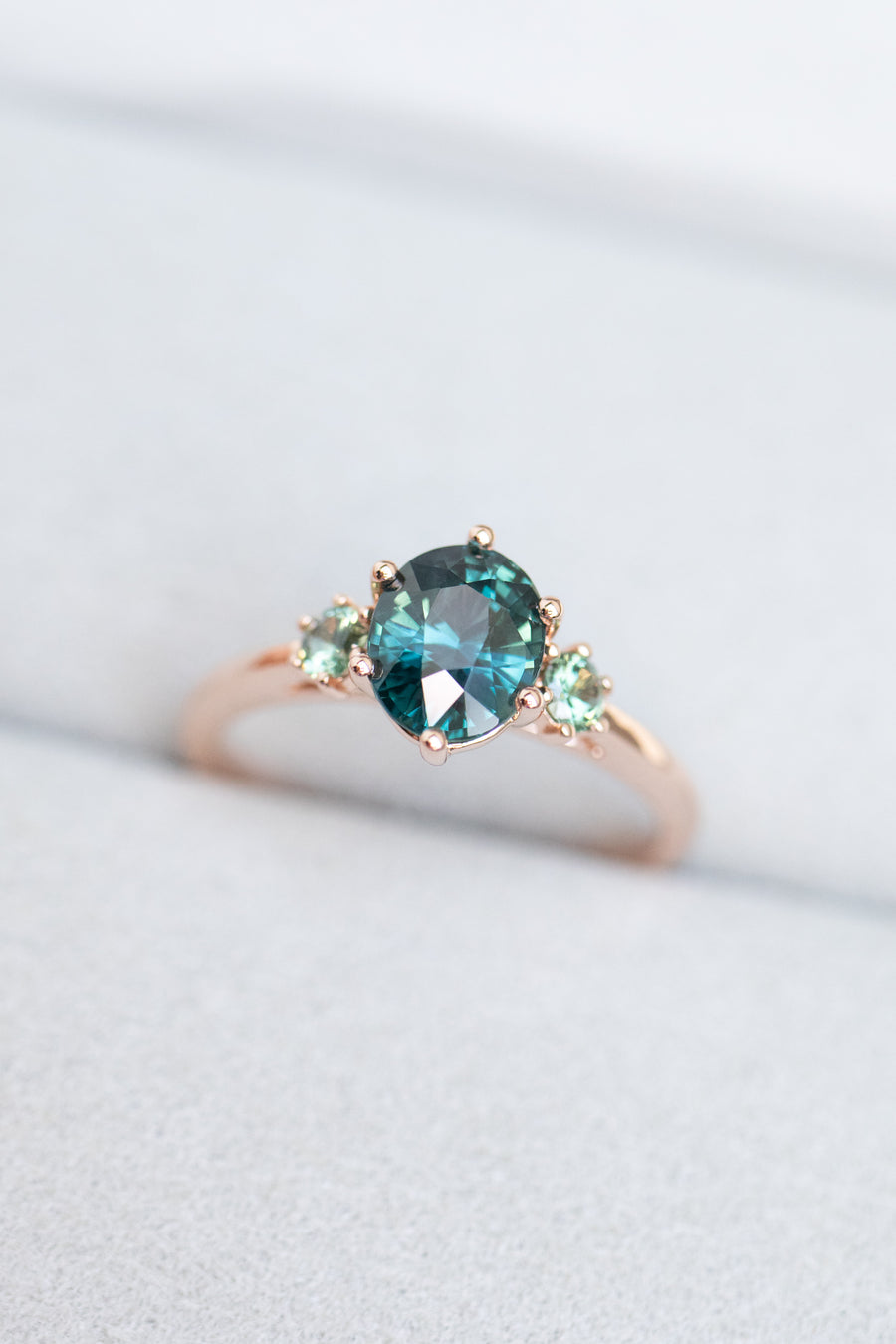 1.33ct Teal Sapphire (Unheated with Certificate) 18K Rose Gold Engagement Ring