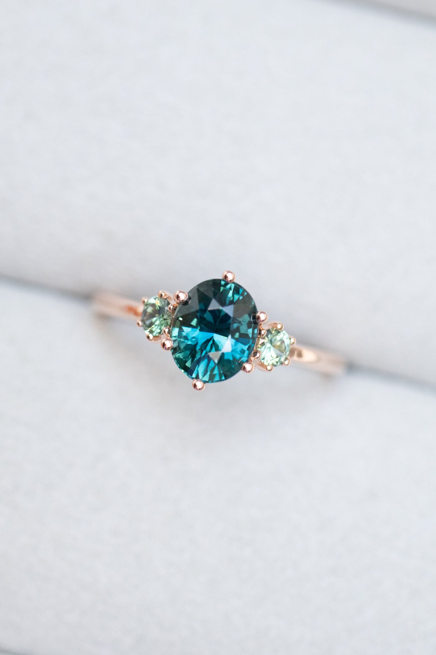1.33ct Oval Teal Sapphire (Unheated with Certificate) 18K Rose Gold Engagement Ring