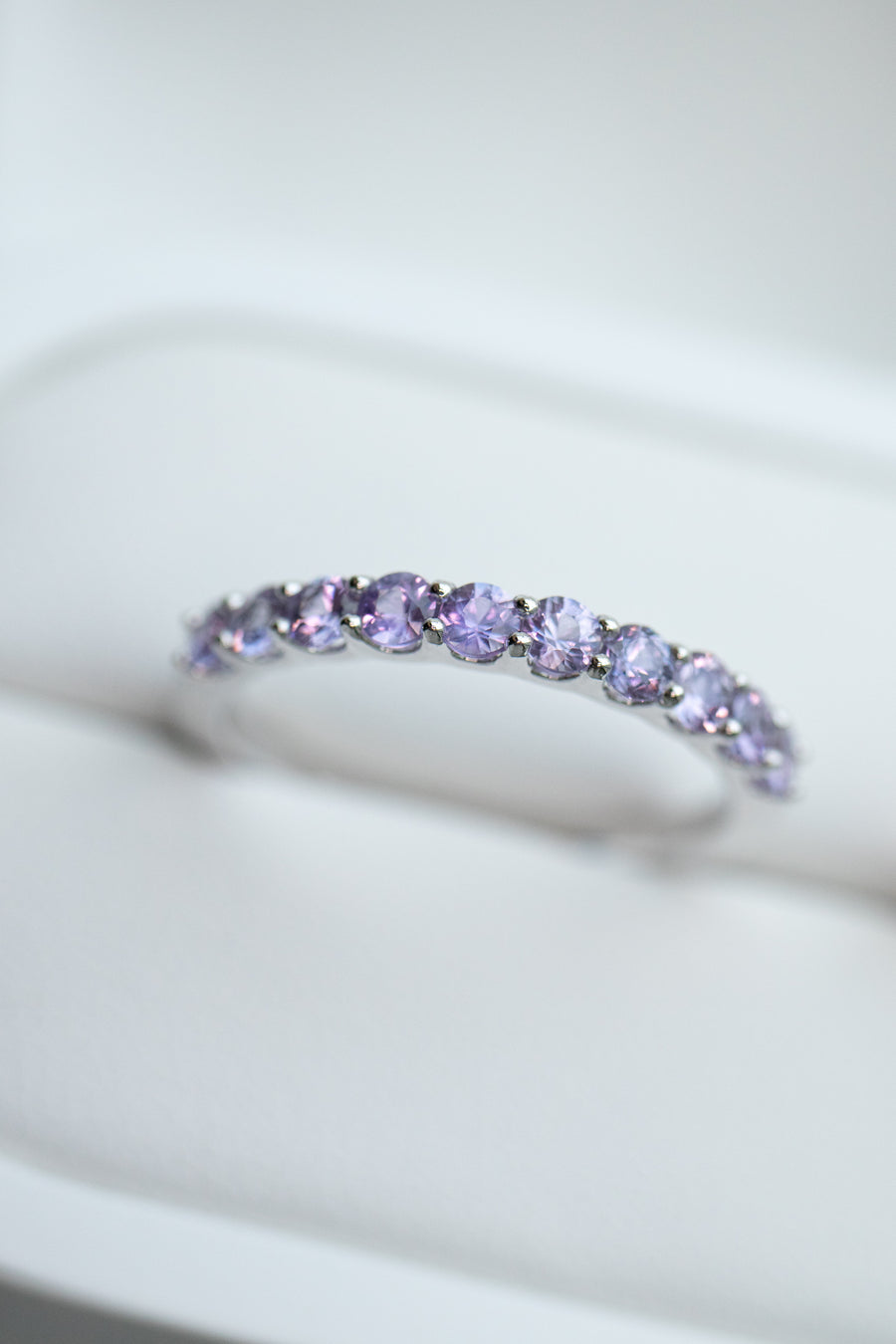 Half Eternity Fantasy Lavender Sapphire 18K Gold Ring