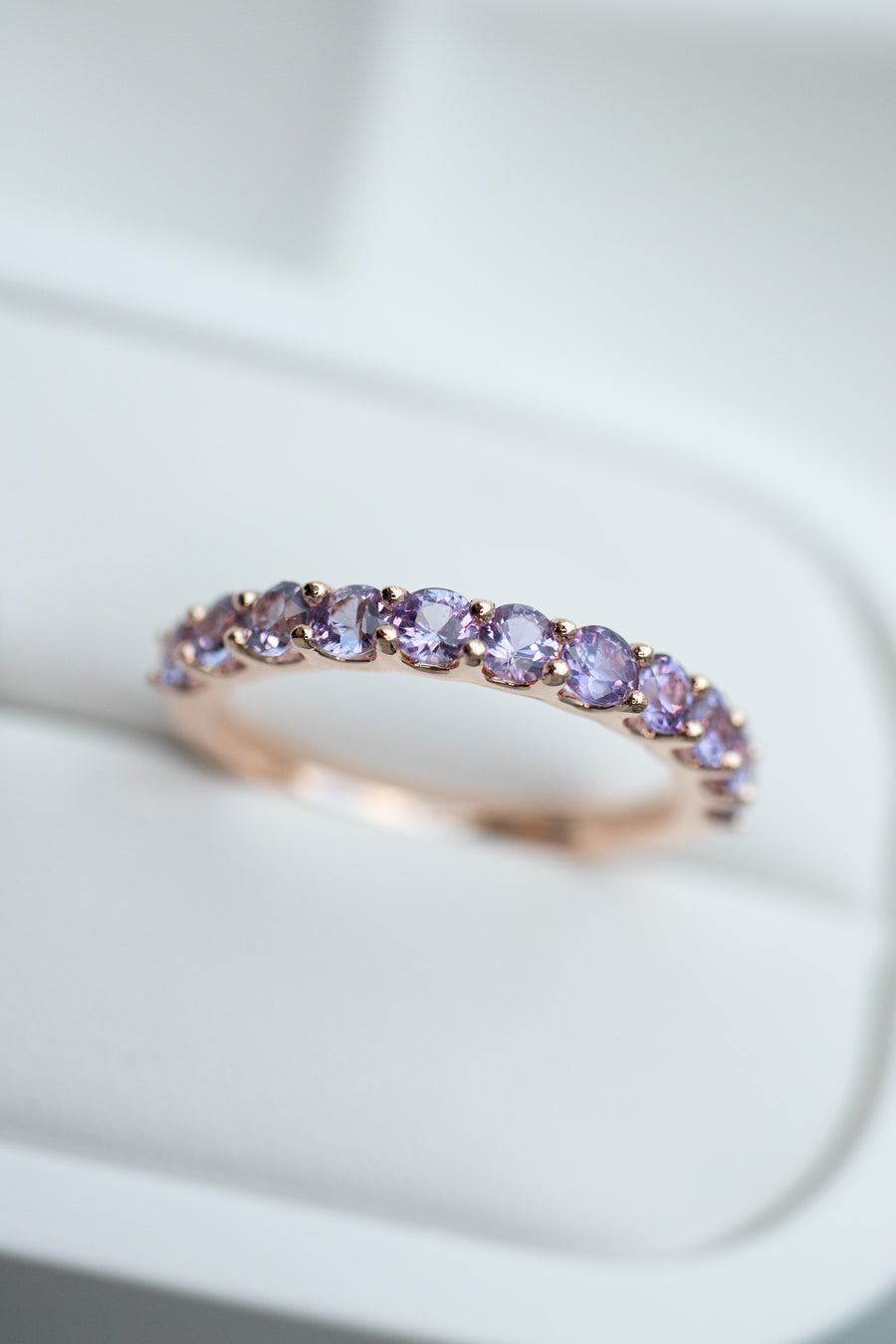 Half Eternity Fantasy Lavender Sapphire 18K Gold Ring
