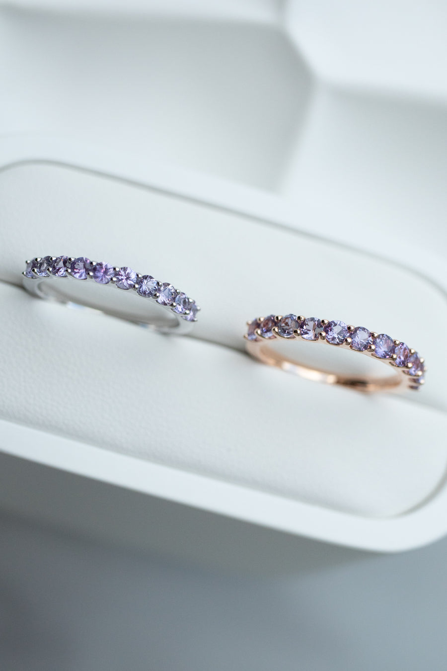 Half Eternity Fantasy Lavender Sapphire 18K Gold Ring