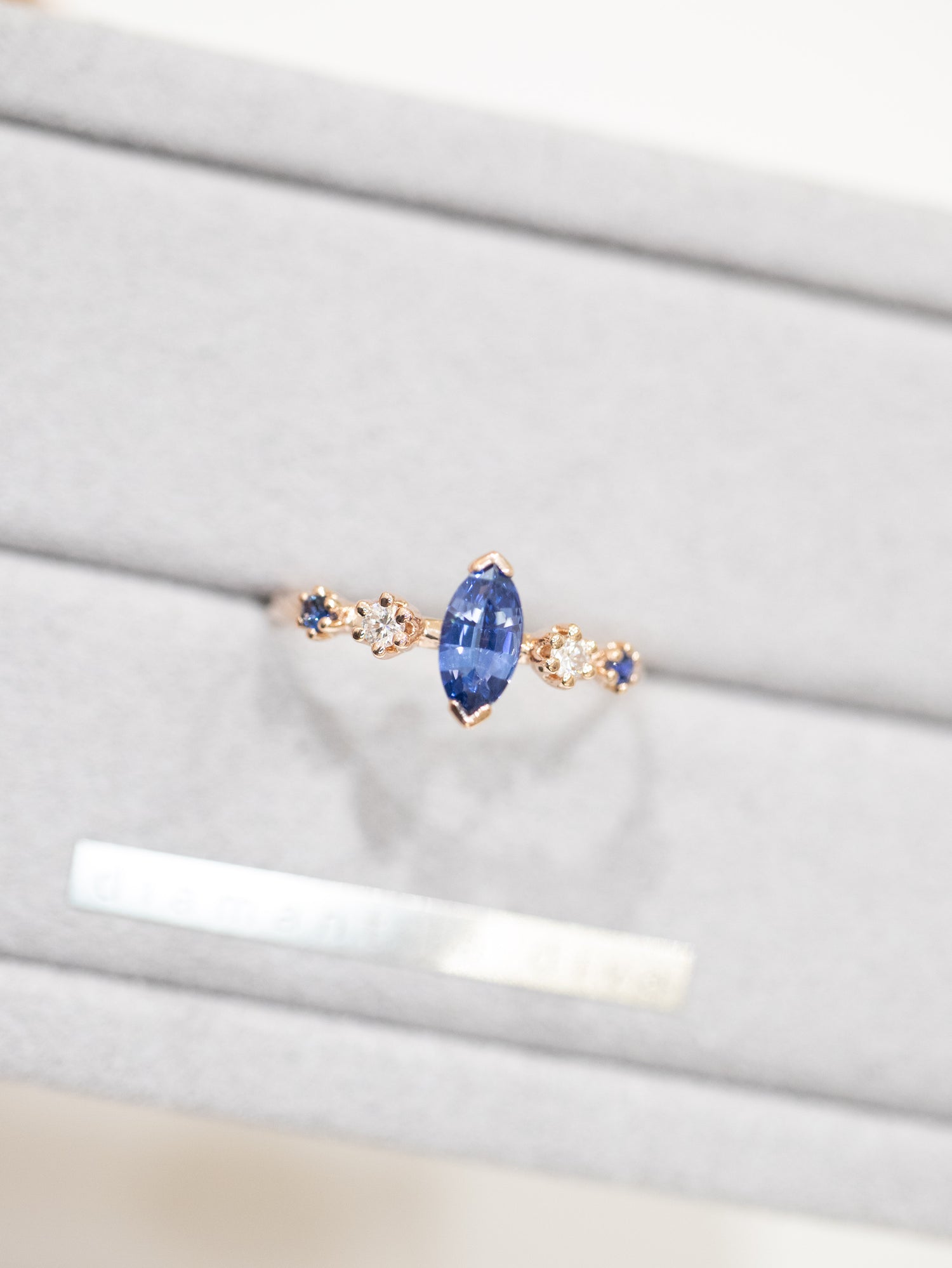 PREORDER - ~0.50ct Marquise Sapphire & diamonds 14/18K Gold twisted Ring