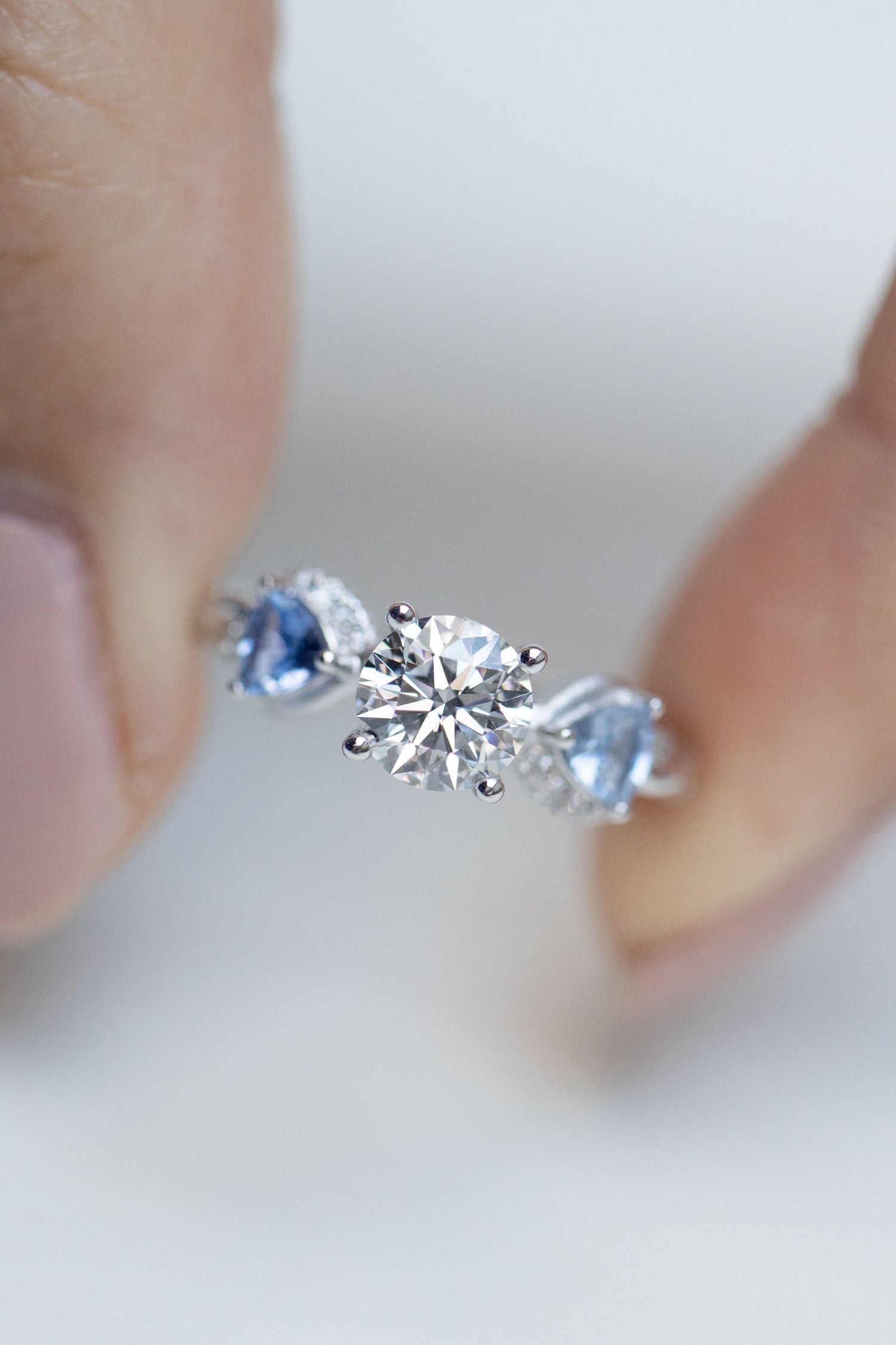 Brilliant Cut Round Diamond 0.70ct (With GIA Certificate) & Sapphires/ diamonds Twisted 18K Rose Gold Ring