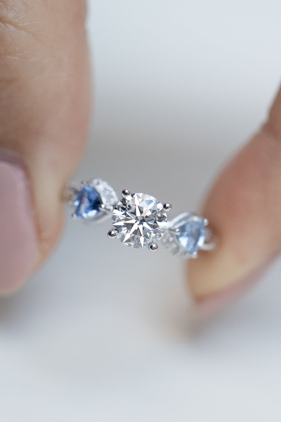 Brilliant Cut Round Diamond 0.70ct (With GIA Certificate) & Sapphires/ diamonds Twisted 18K Rose Gold Ring