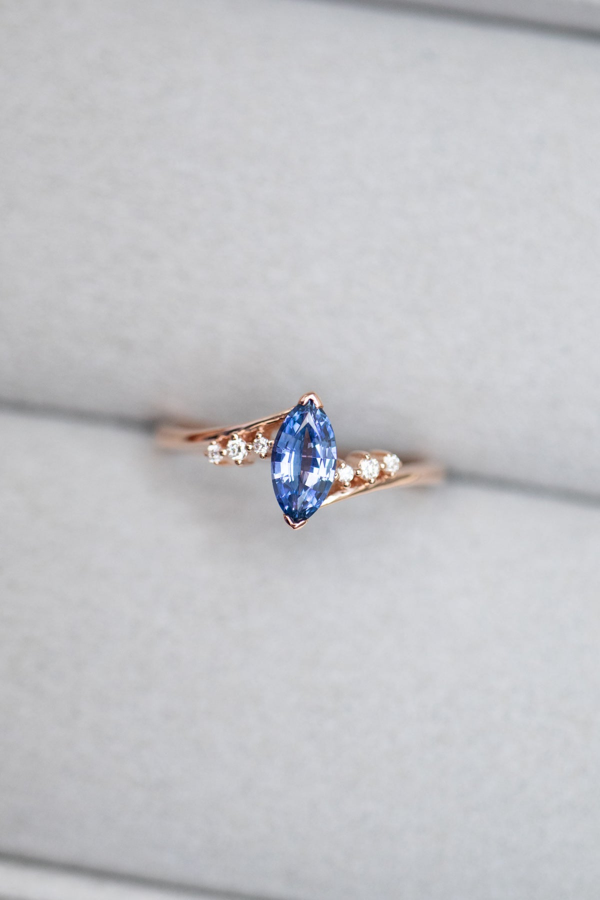 PREORDER - Marquise Sapphire ~0.36-0.40ct & diamonds 18K Rose Gold Ring