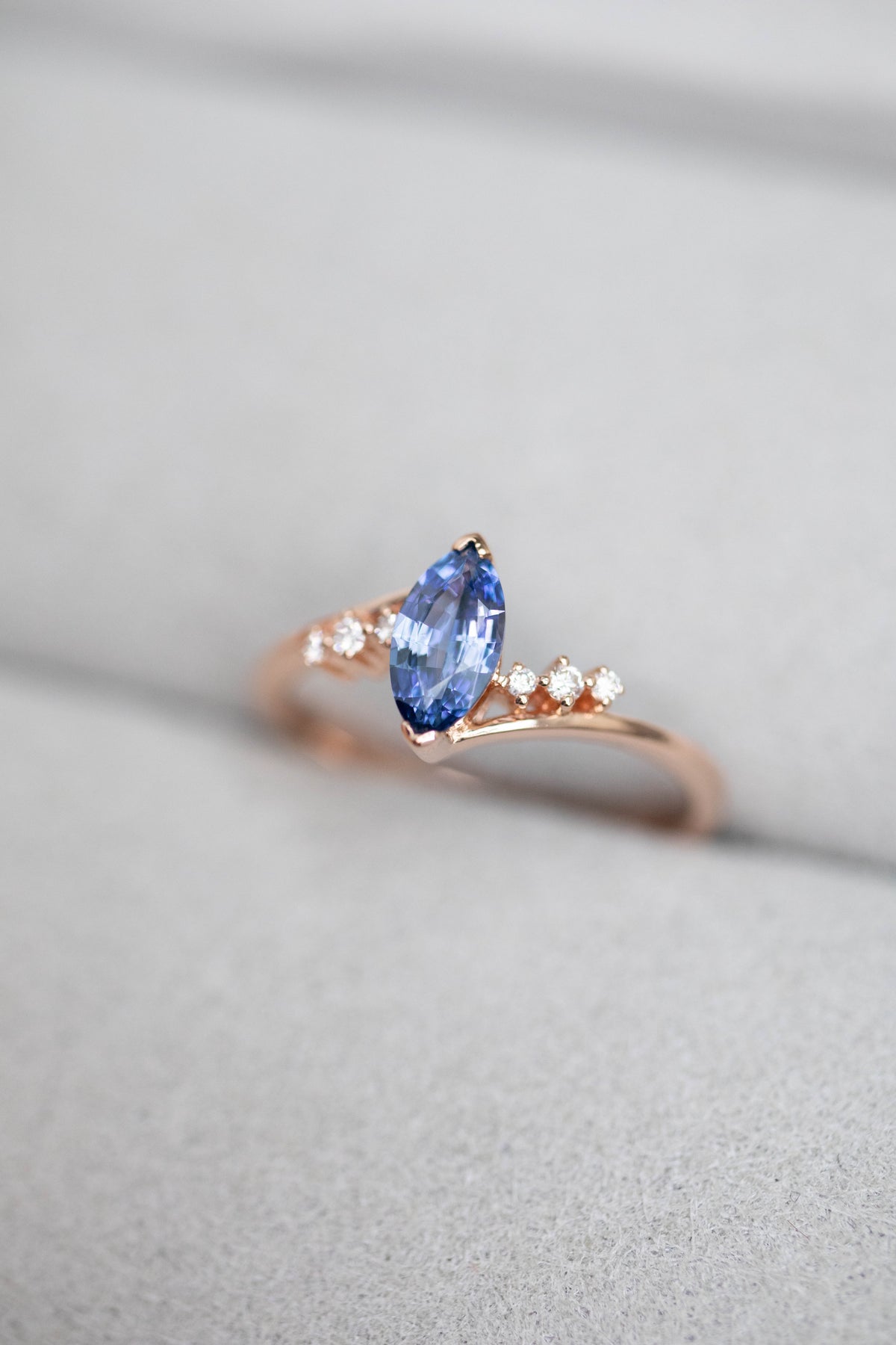 PREORDER - Marquise Sapphire ~0.36-0.40ct & diamonds 18K Rose Gold Ring