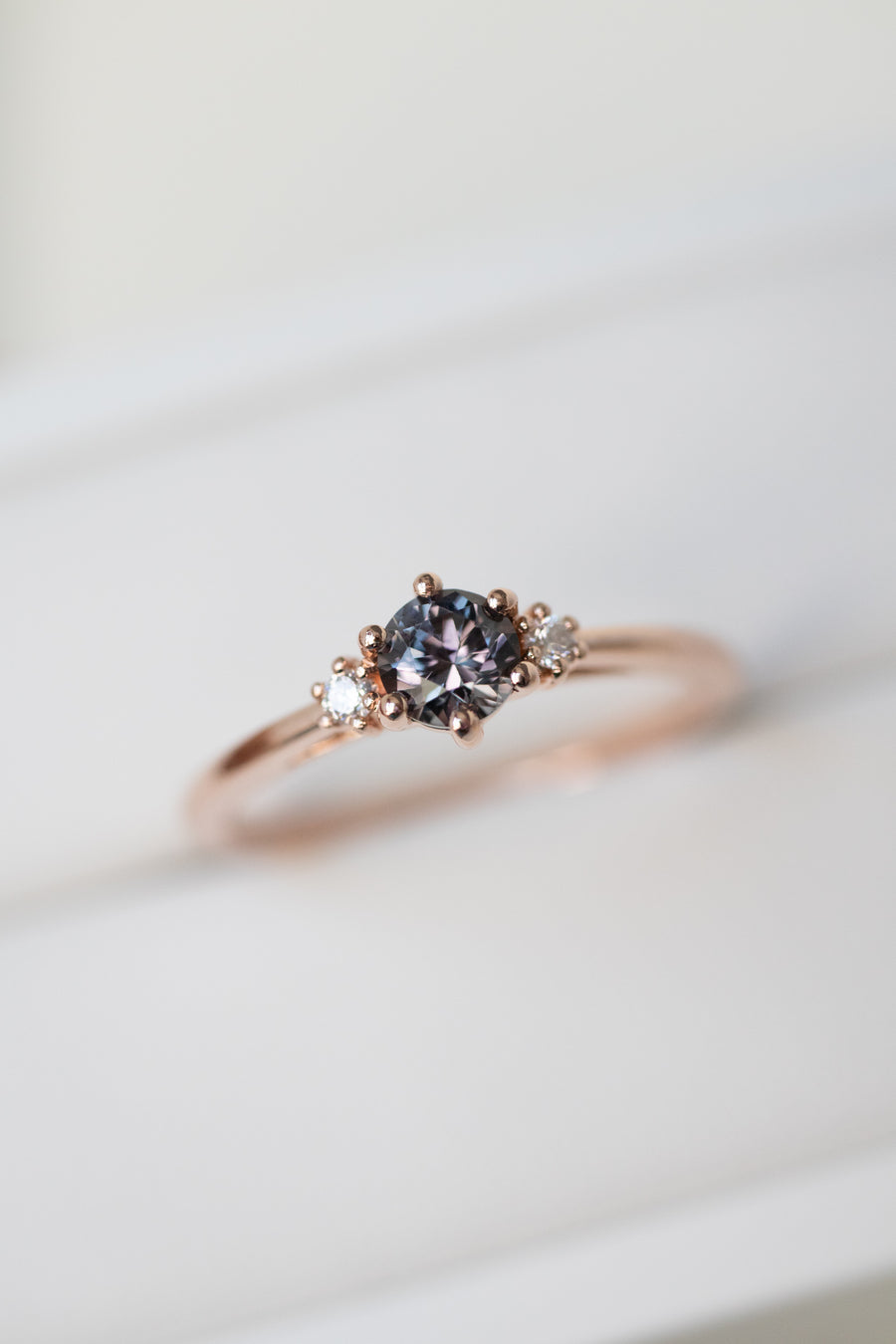 Three Stone 0.30ct Graylish Spinel &  diamond 14K/ 18K Ring