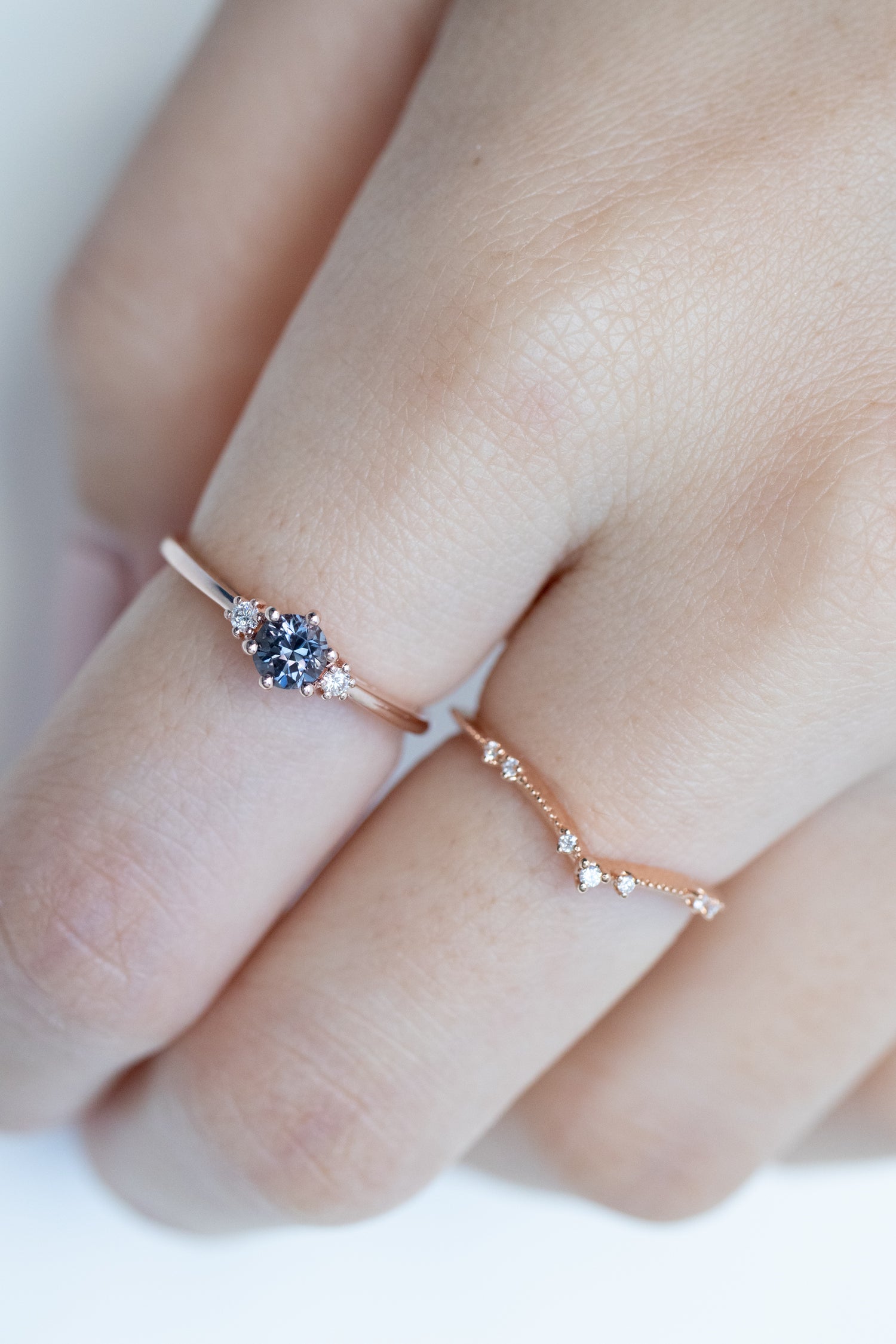 PREORDER - Three Stone ~0.26-0.30ct Graylish Spinel & diamonds 14K/ 18K Gold Ring
