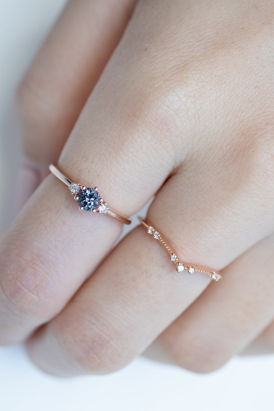 Three Stone 0.30ct Graylish Spinel &  diamond 14K/ 18K Ring