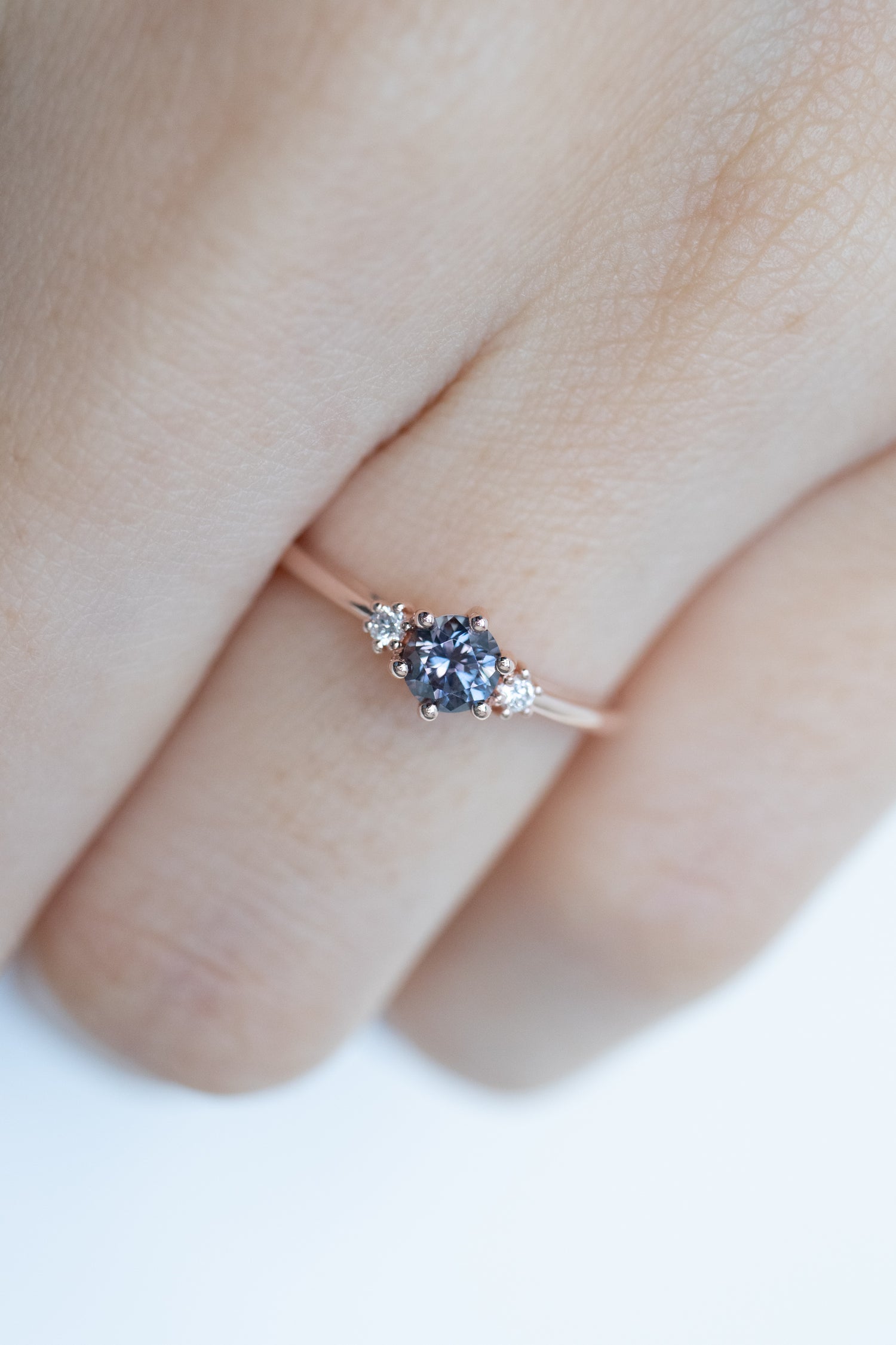 PREORDER - Three Stone ~0.26-0.30ct Graylish Spinel & diamonds 14K/ 18K Gold Ring
