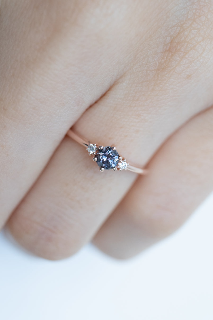Three Stone 0.30ct Graylish Spinel &  diamond 14K/ 18K Ring