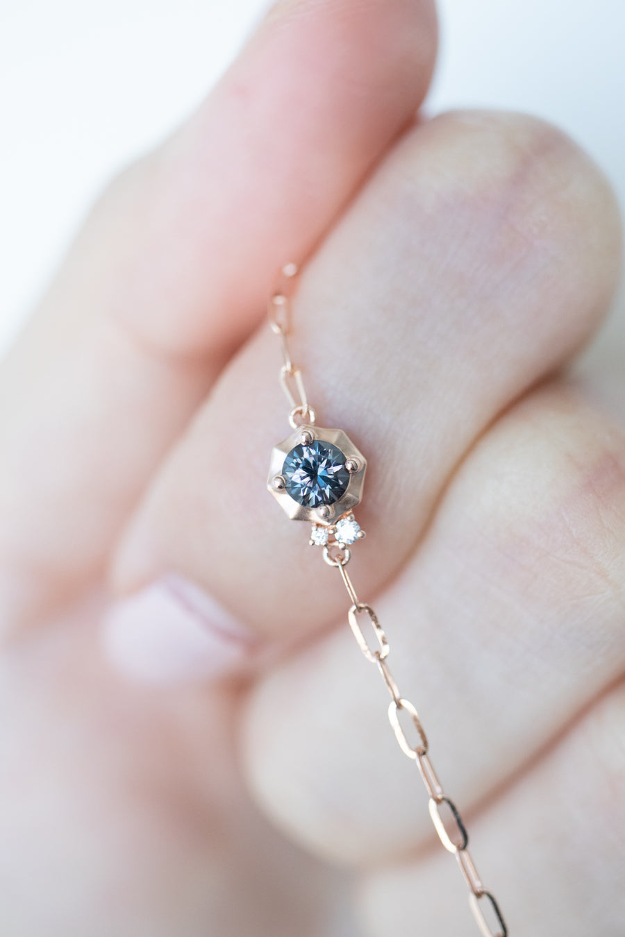 PREORDER - Golden Hexagon-shaped ~0.31ct Graylish Blue Spinel & diamond 18K Gold Bracelet