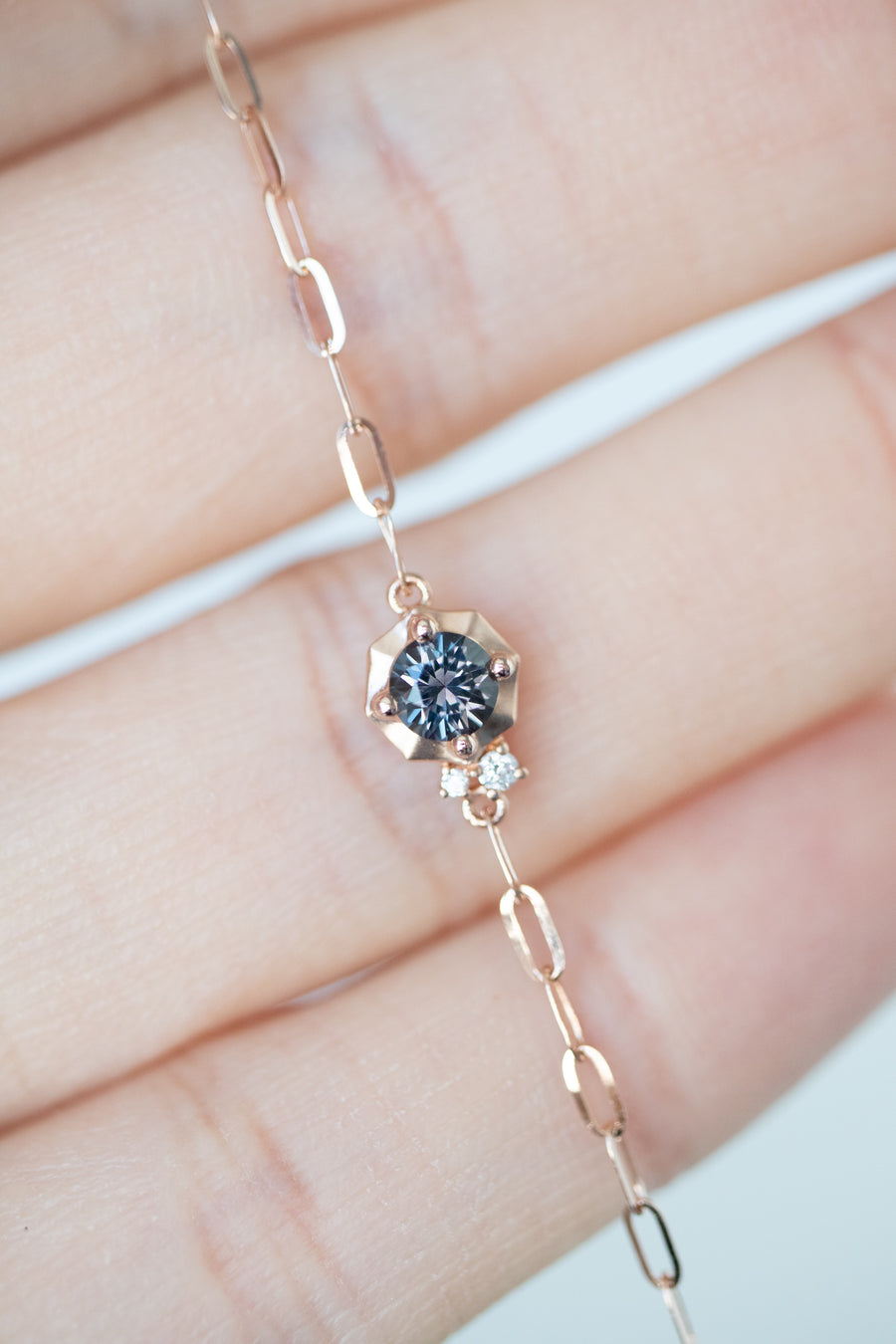 PREORDER - Golden Hexagon-shaped ~0.31ct Graylish Blue Spinel & diamond 18K Gold Bracelet
