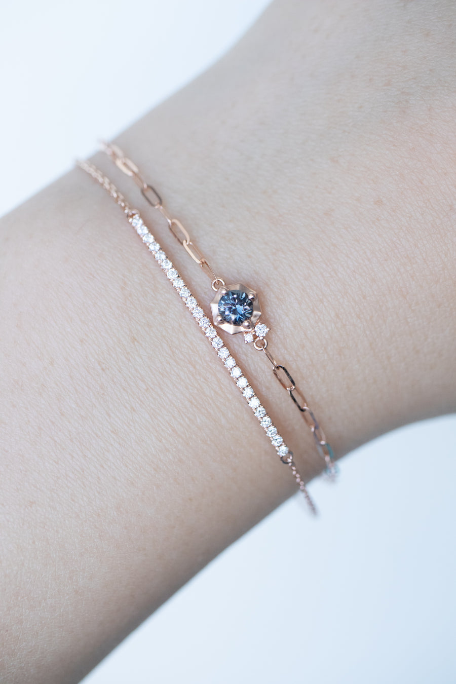 PREORDER - Golden Hexagon-shaped ~0.31ct Graylish Blue Spinel & diamond 18K Gold Bracelet