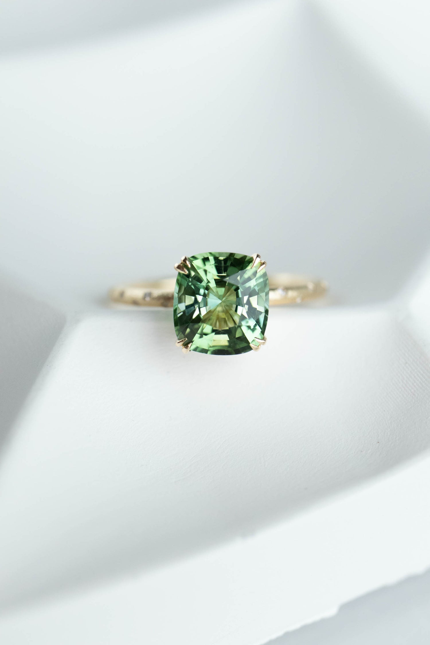 2.18ct Mint Cushion Tourmaline (With Certificate) & diamonds 18K Yellow Gold Ring