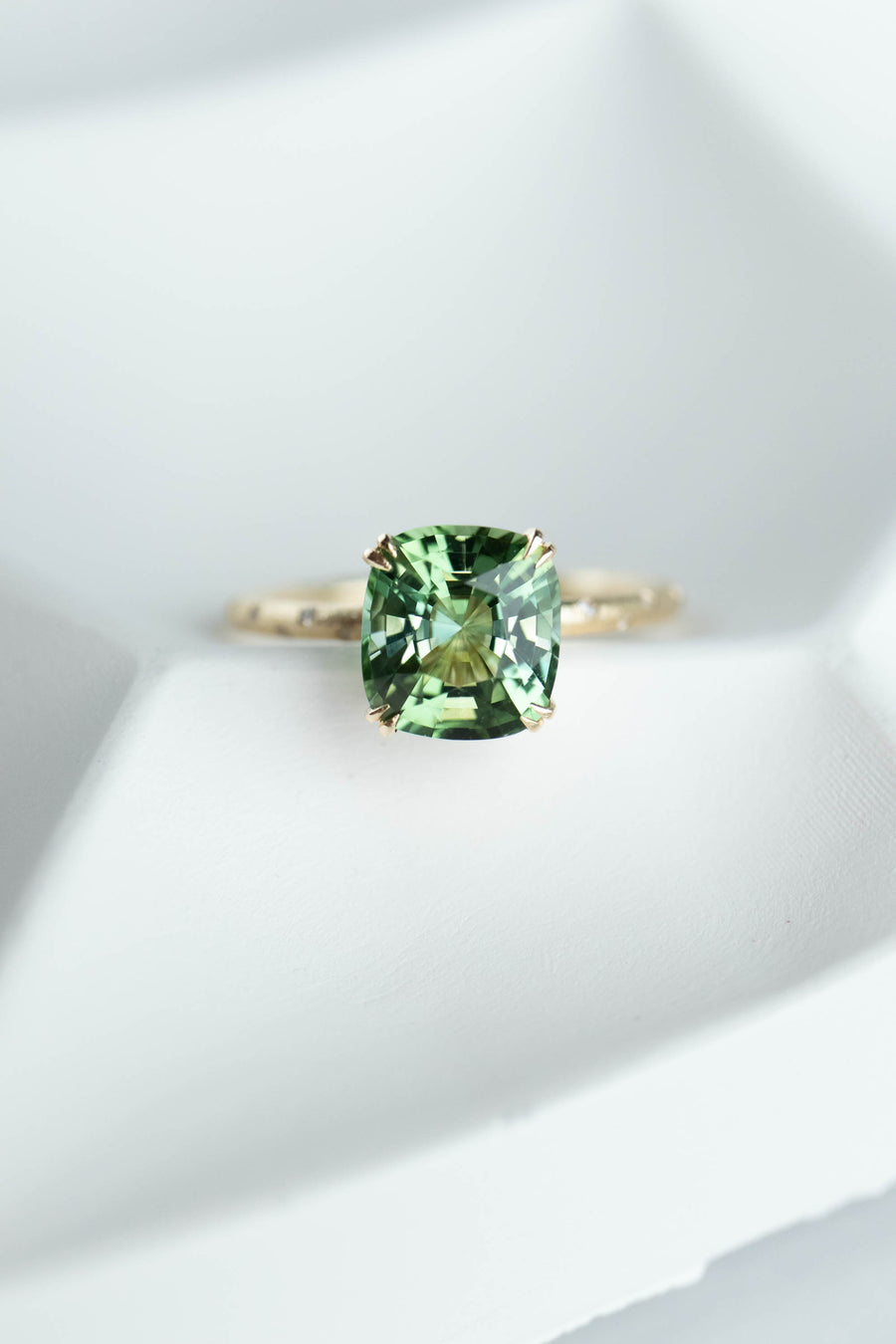 2.18ct Mint Cushion Tourmaline (with cert) & 0.042ct Diamonds 18K Yellow Gold Ring