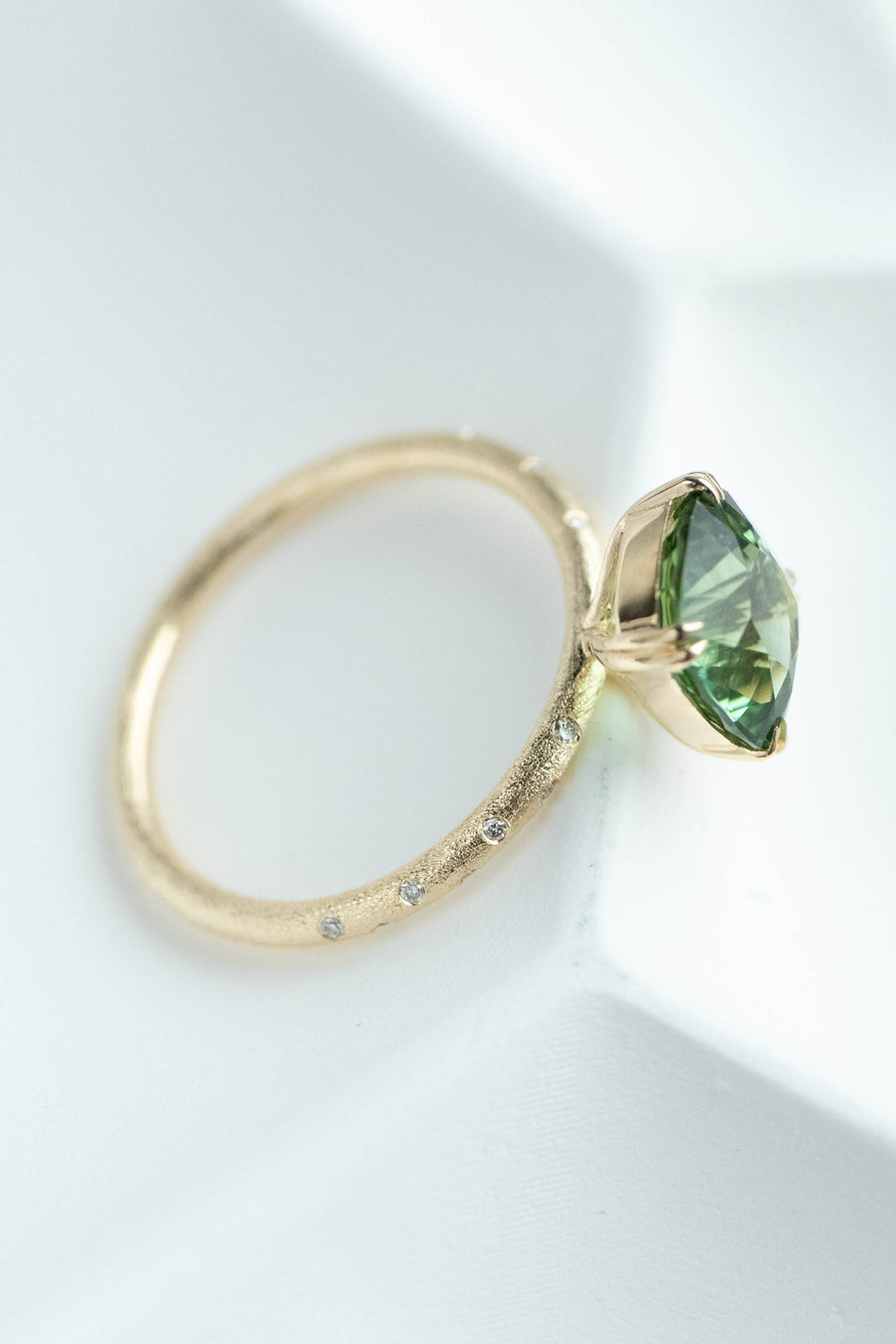 2.18ct Mint Cushion Tourmaline (with cert) & 0.042ct Diamonds 18K Yellow Gold Ring