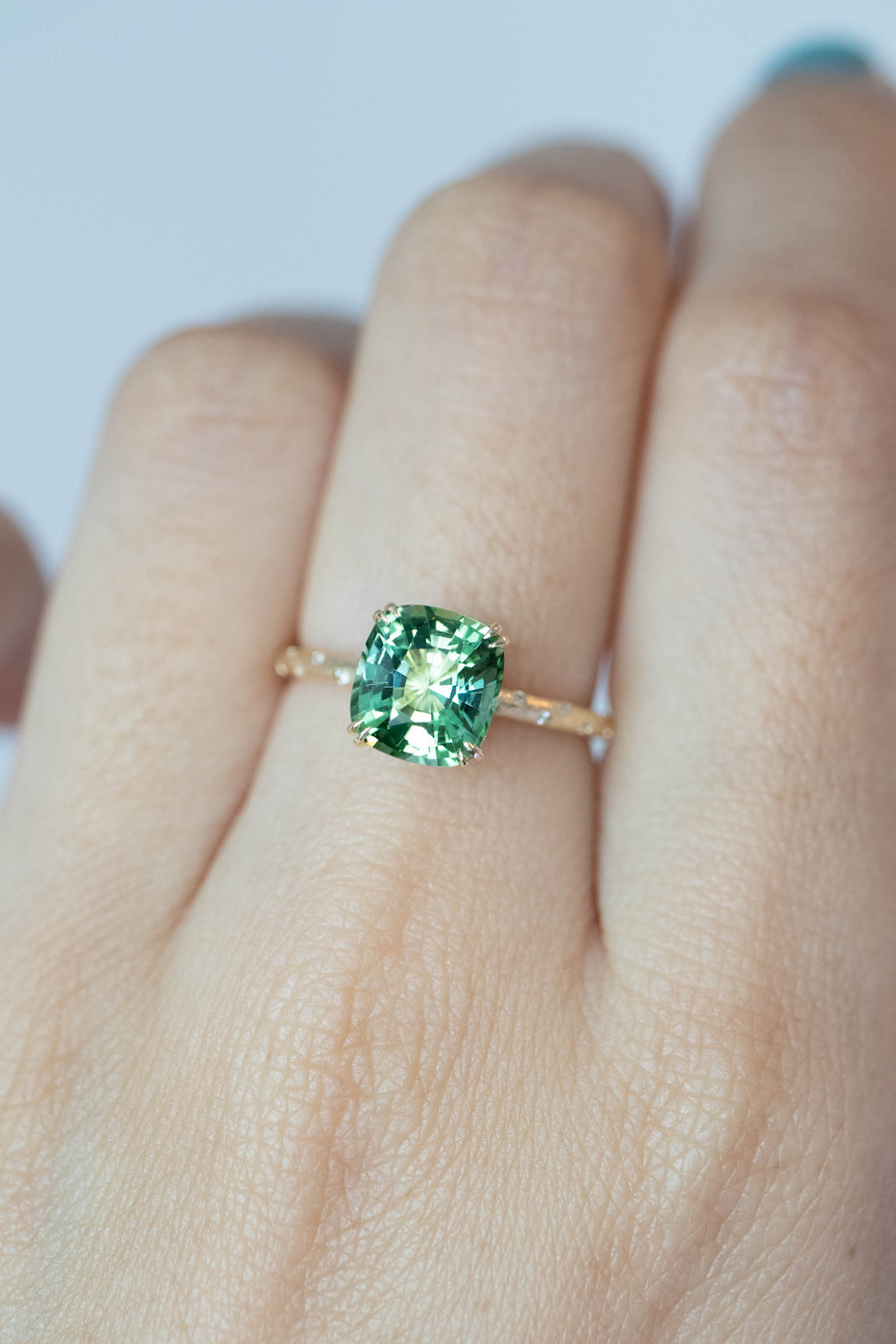 2.18ct Mint Cushion Tourmaline (with cert) & 0.042ct Diamonds 18K Yellow Gold Ring
