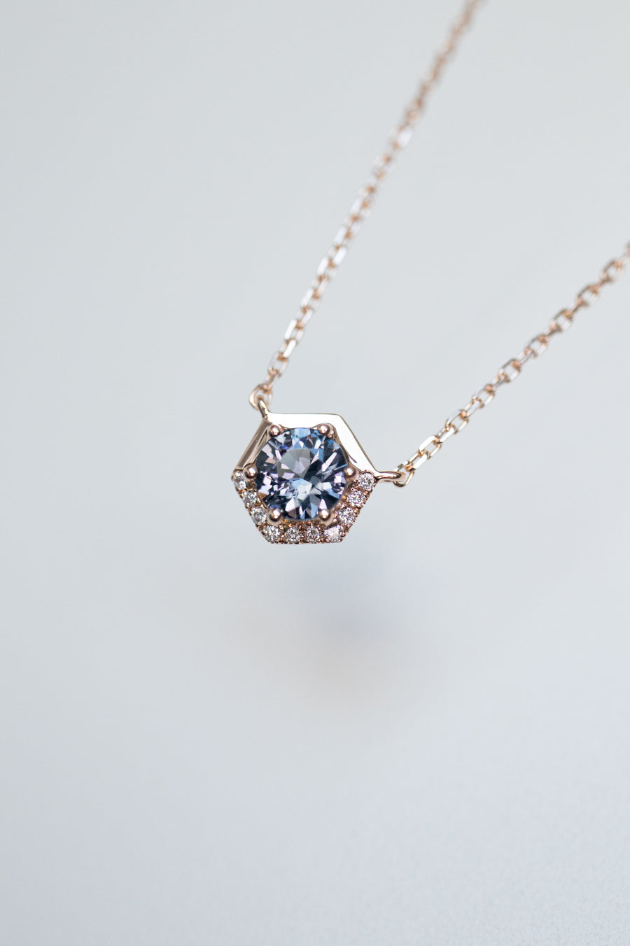 (PREORDER) ~0.30carat Round Greyish Blue Spinel & total 0.03carat Natural Diamonds 14K/18K Rose Gold Necklace