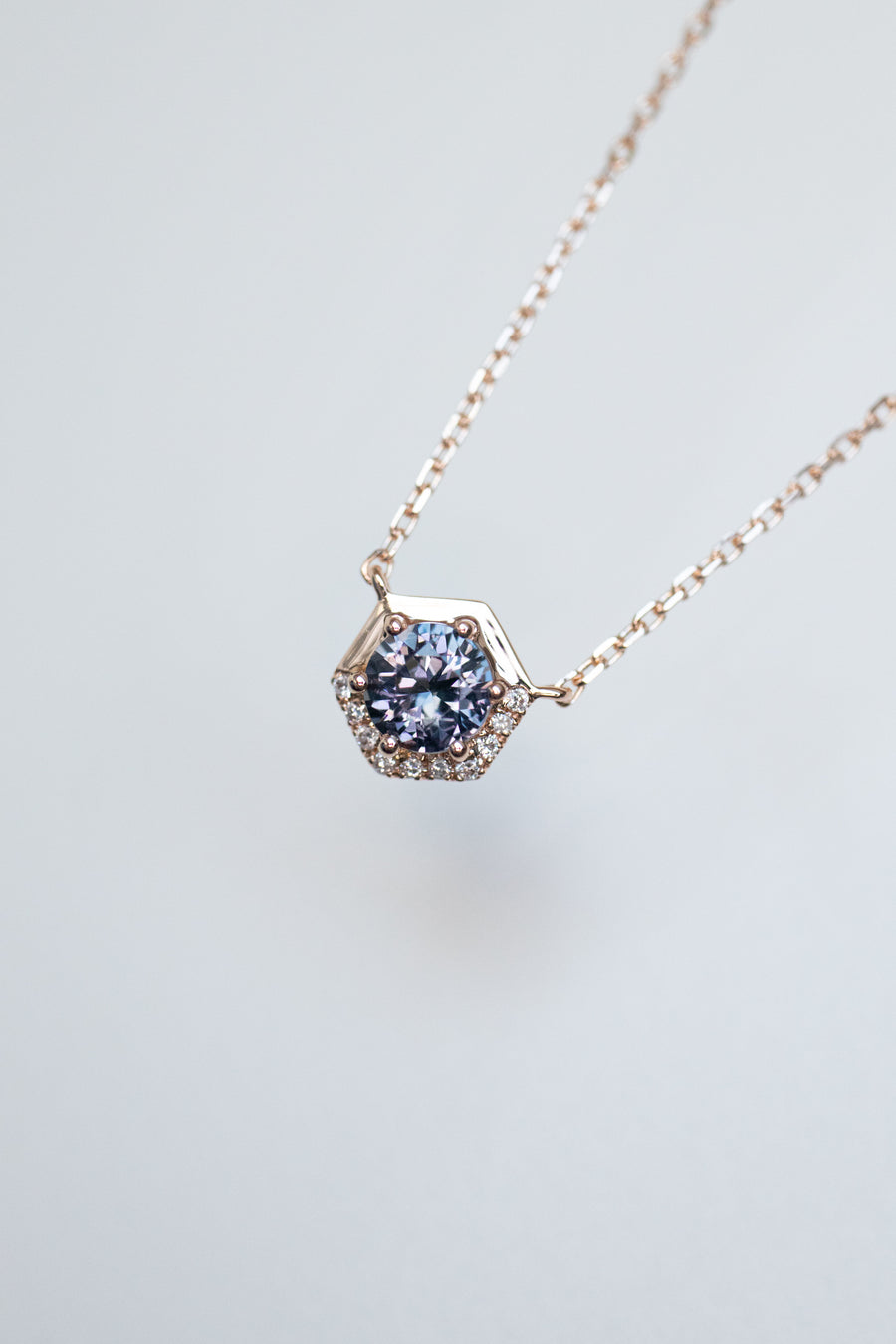 (PREORDER) ~0.30carat Round Greyish Blue Spinel & total 0.03carat Natural Diamonds 14K/18K Rose Gold Necklace