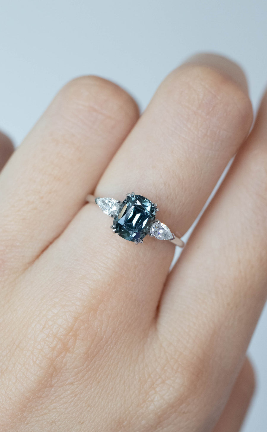1.77ct Grey Cushion Spinel (Unheated with Certificate) & diamond 18K White Gold Ring
