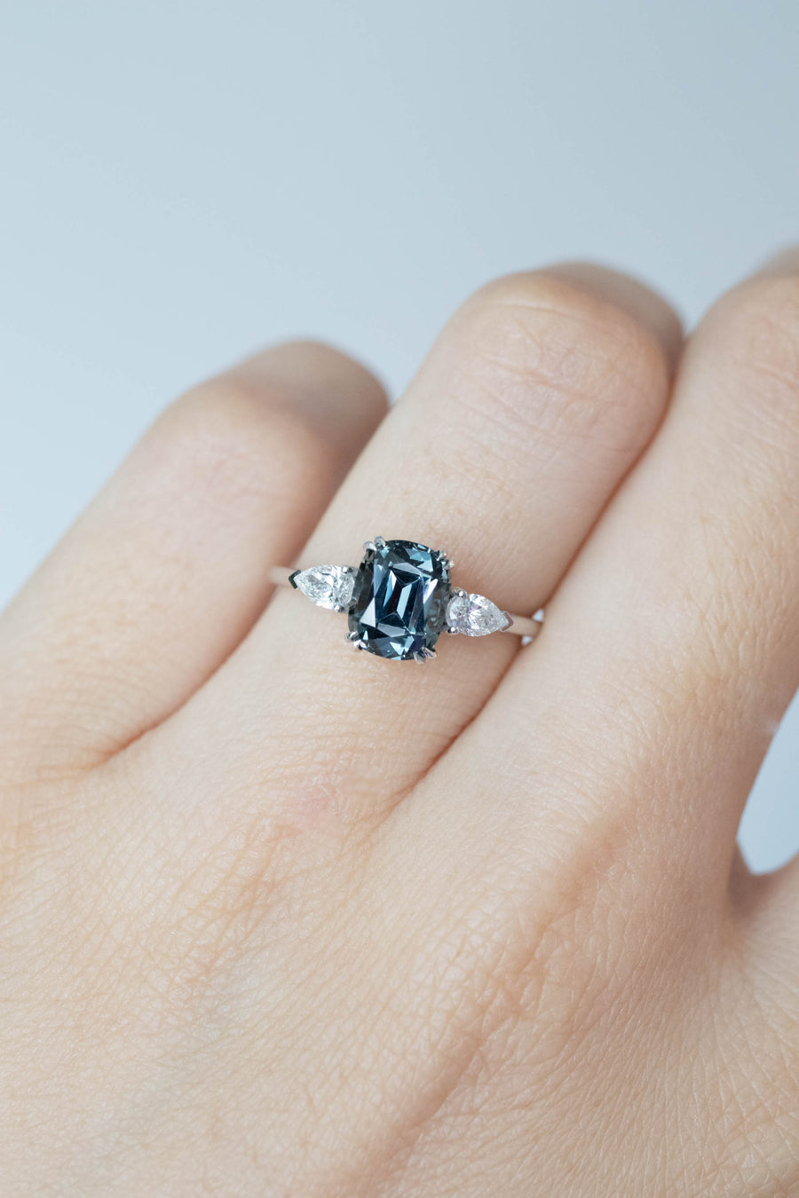 1.77ct Grey Cushion Spinel (Unheated with Certificate) & diamond 18K White Gold Ring