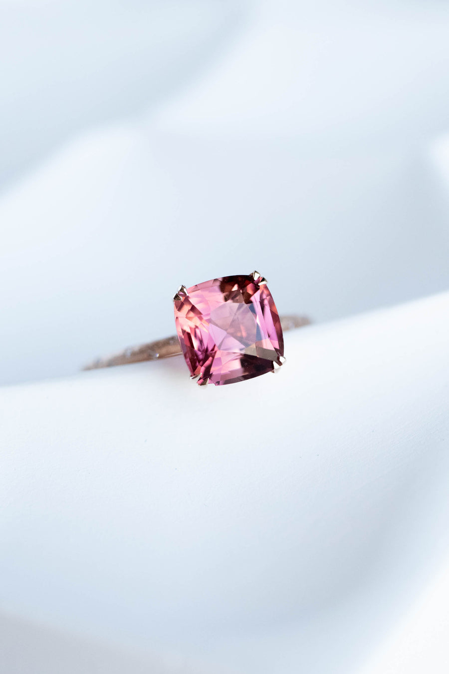 2.13ct Orangish Pink Tourmaline (with cert)& 0.042ct Diamonds 18K Rose Gold Ring