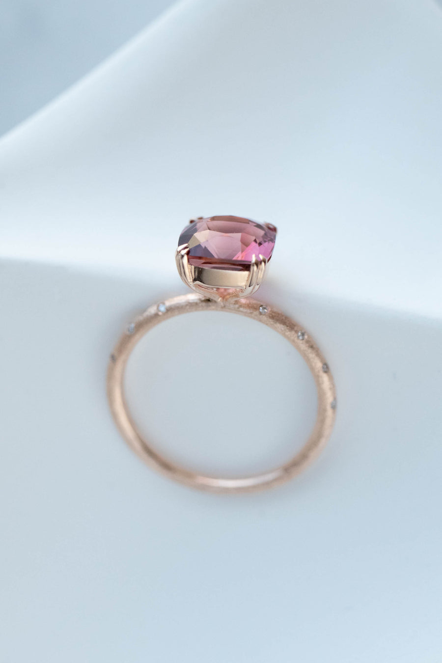 2.13ct Orangish Pink Tourmaline (with cert)& 0.042ct Diamonds 18K Rose Gold Ring