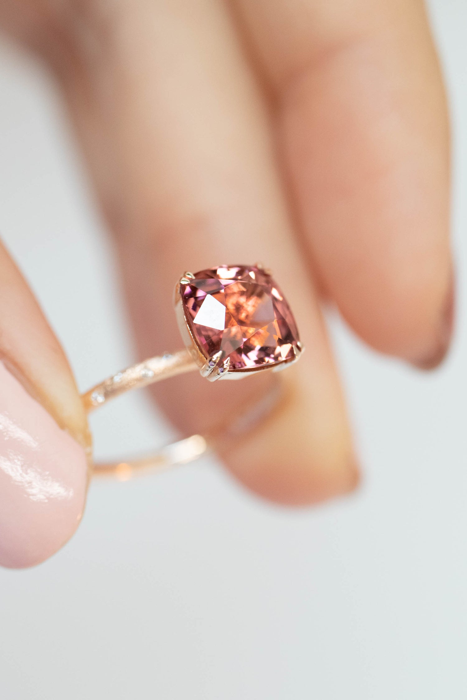 2.13ct Orangish Pink Tourmaline (With Certificate) & diamonds 18K Rose Gold Ring