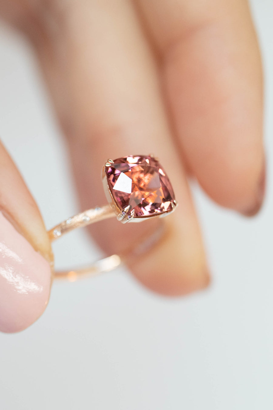 2.13ct Orangish Pink Tourmaline (with cert)& 0.042ct Diamonds 18K Rose Gold Ring