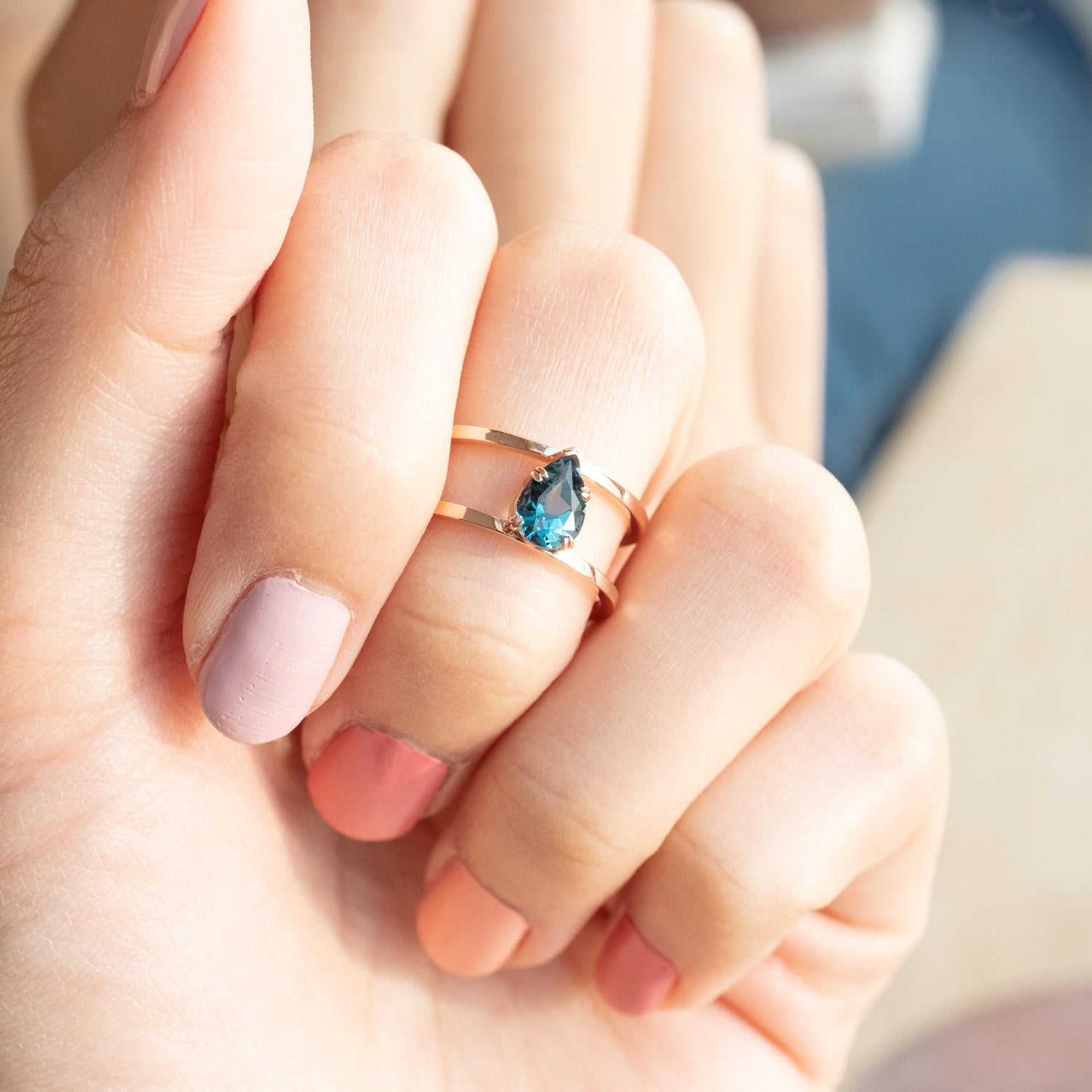 PREORDER - Pear London Blue Topaz 14K/ 18K Gold Ring