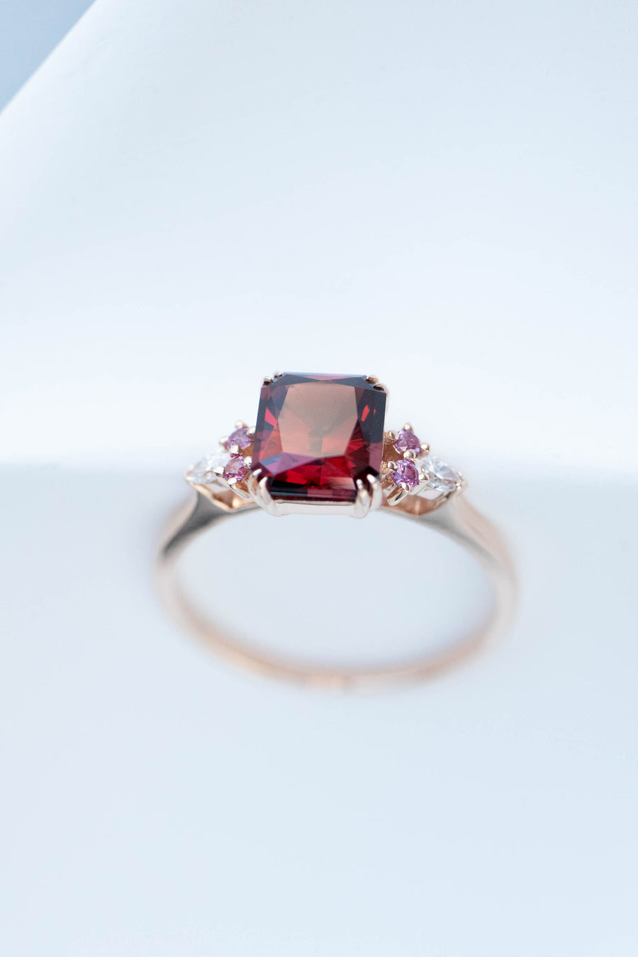 1.94ct Double Prong Red Garnet & Diamond 18K Rose Gold Ring