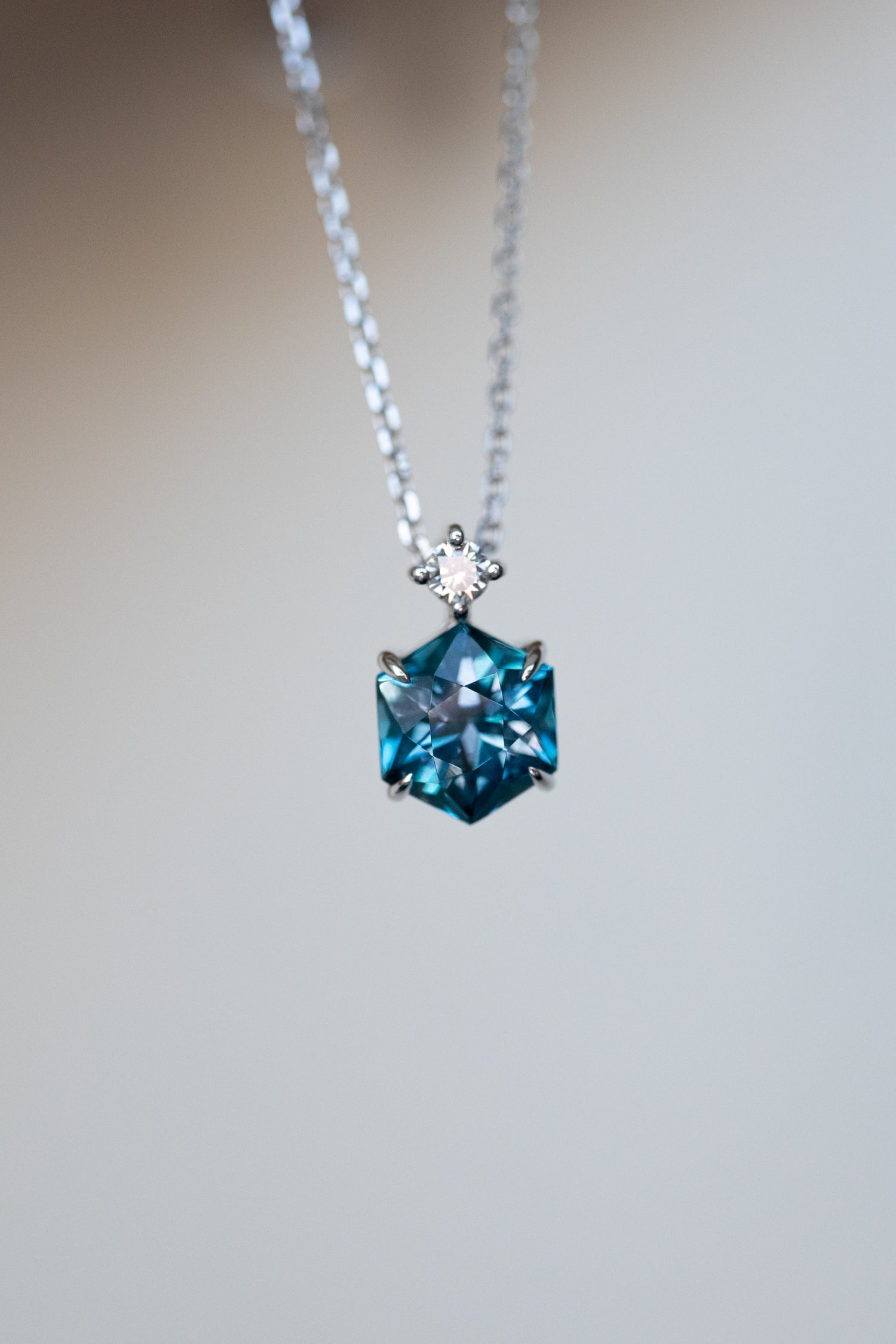 Signature Hexagon London Blue Topaz 1.20ct & diamond 14/ 18K Gold Necklace
