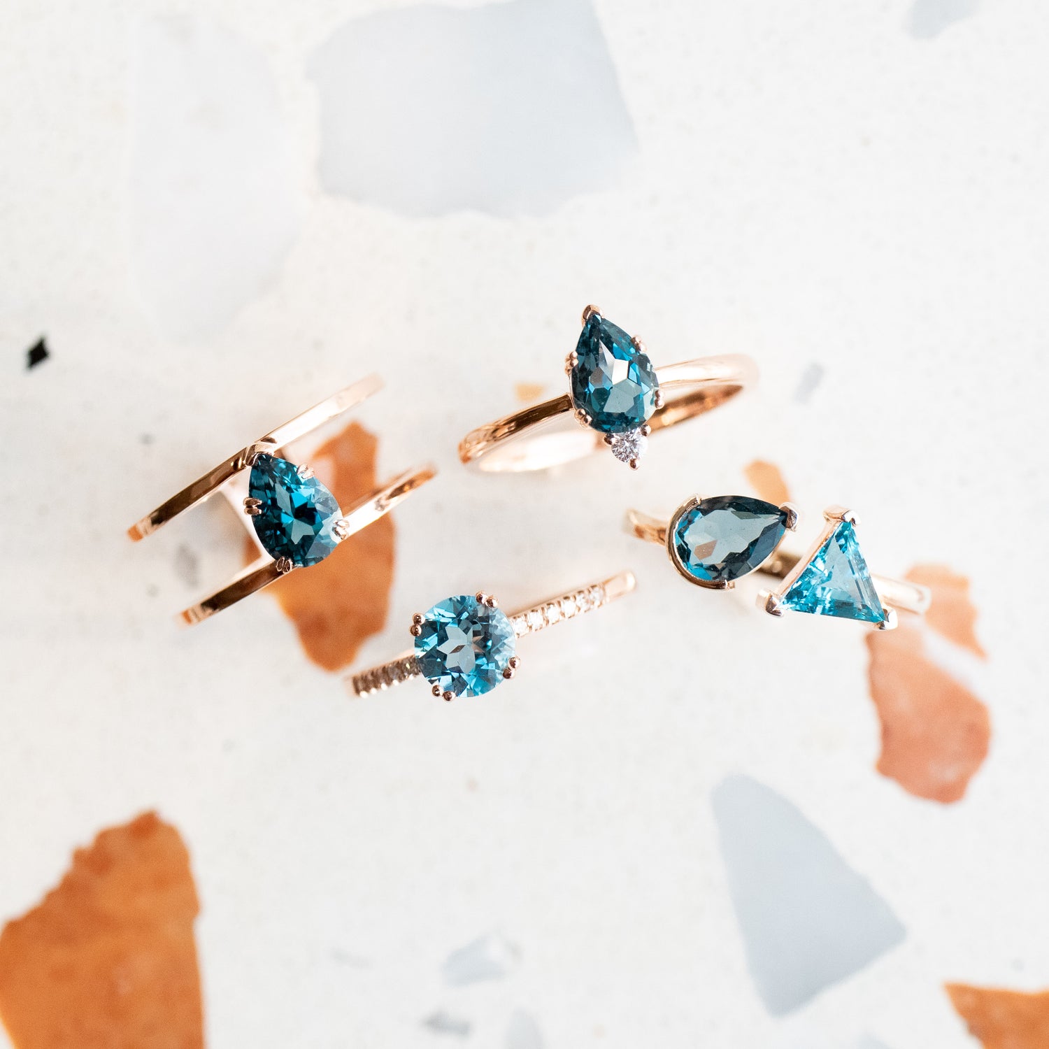 PREORDER - Marquise-shaped London Blue Topaz ~0.65ct & diamonds 14K/ 18K Gold Ring