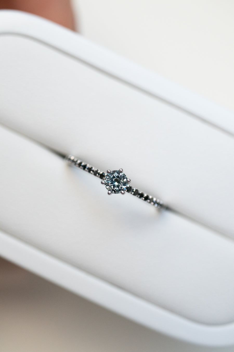 ~3.5mm Round Spinel & 0.09ct Black Diamond 14K/ 18K Gold Ring