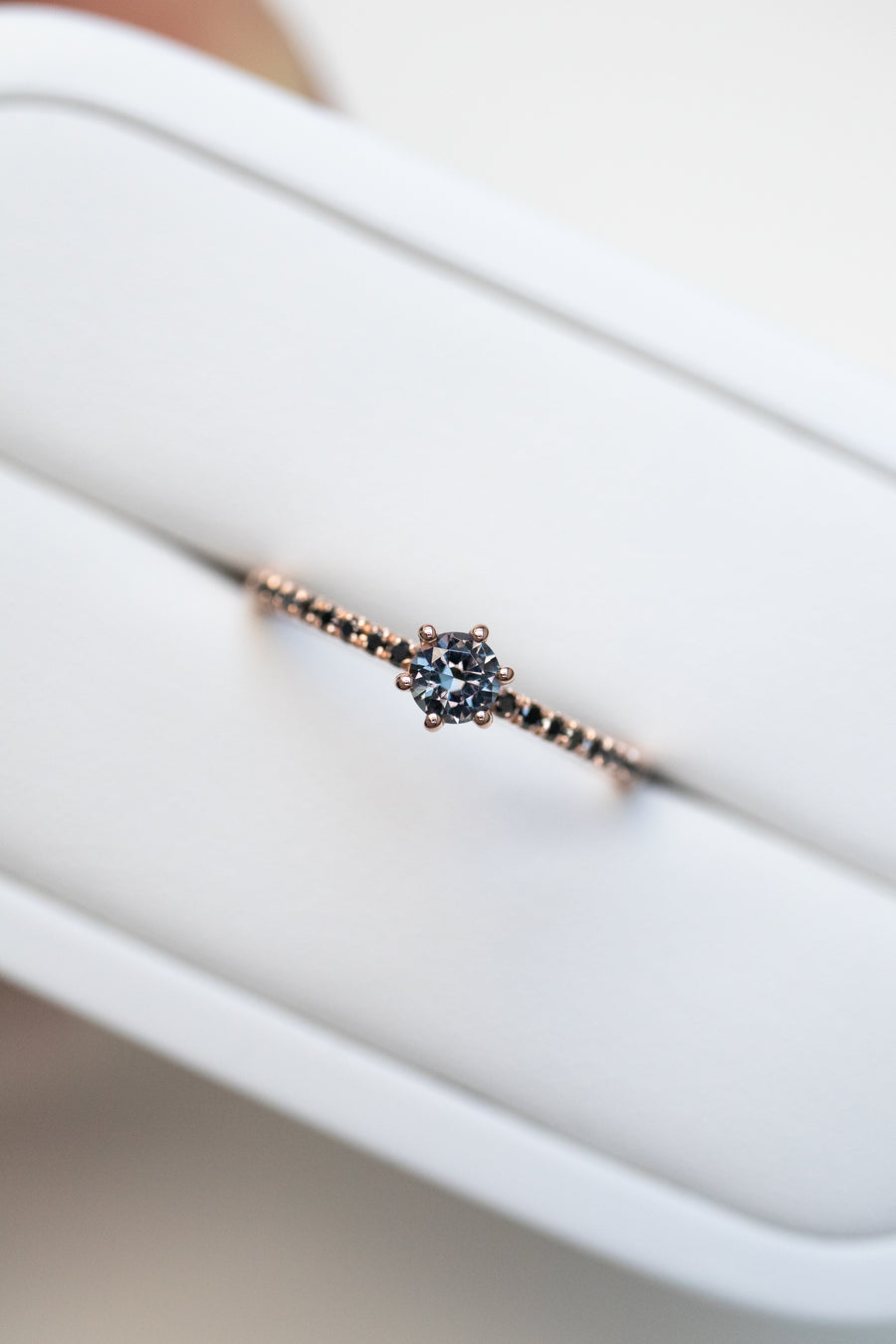 ~3.5mm Round Spinel & 0.09ct Black Diamond 14K/ 18K Gold Ring