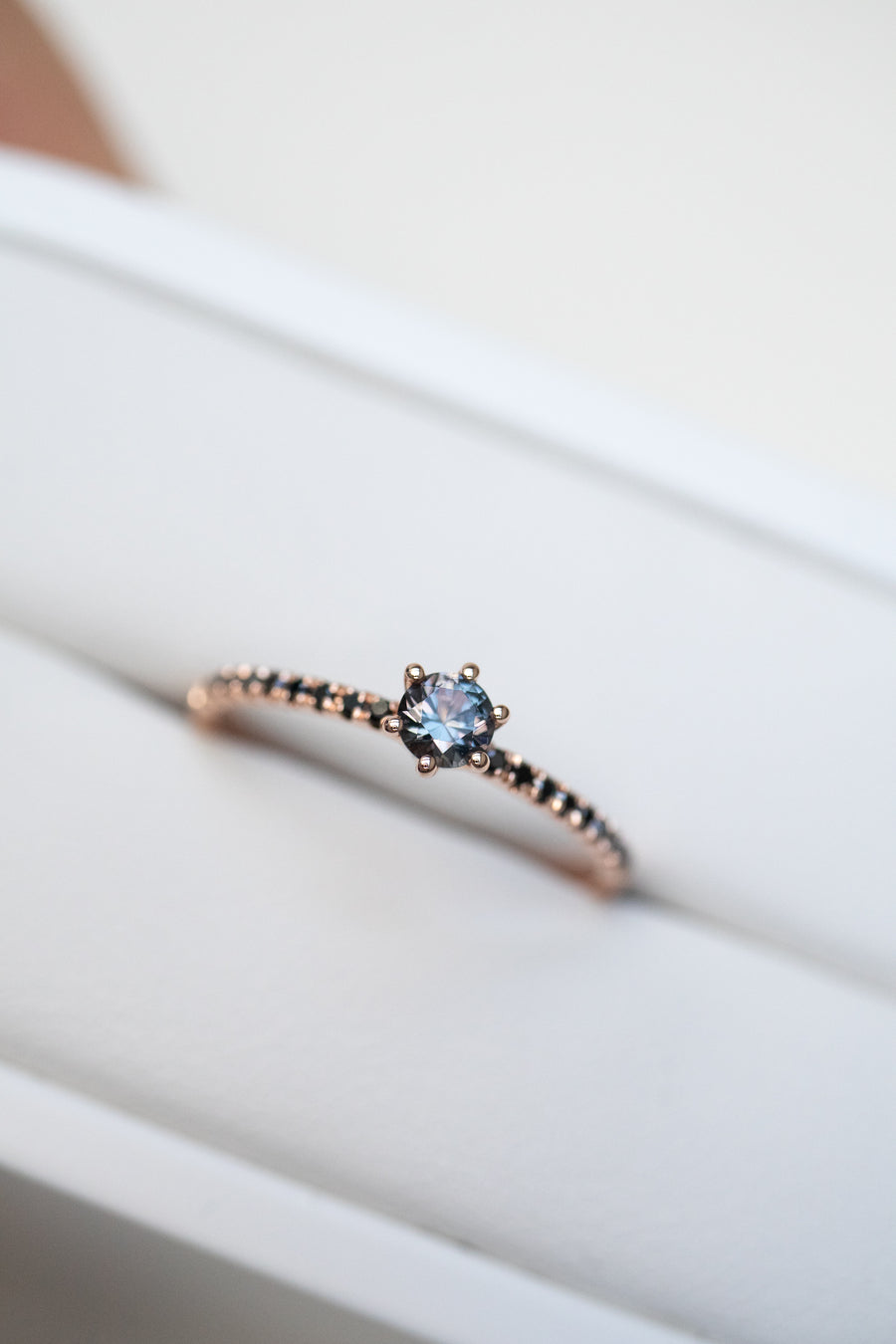 ~3.5mm Round Spinel & 0.09ct Black Diamond 14K/ 18K Gold Ring