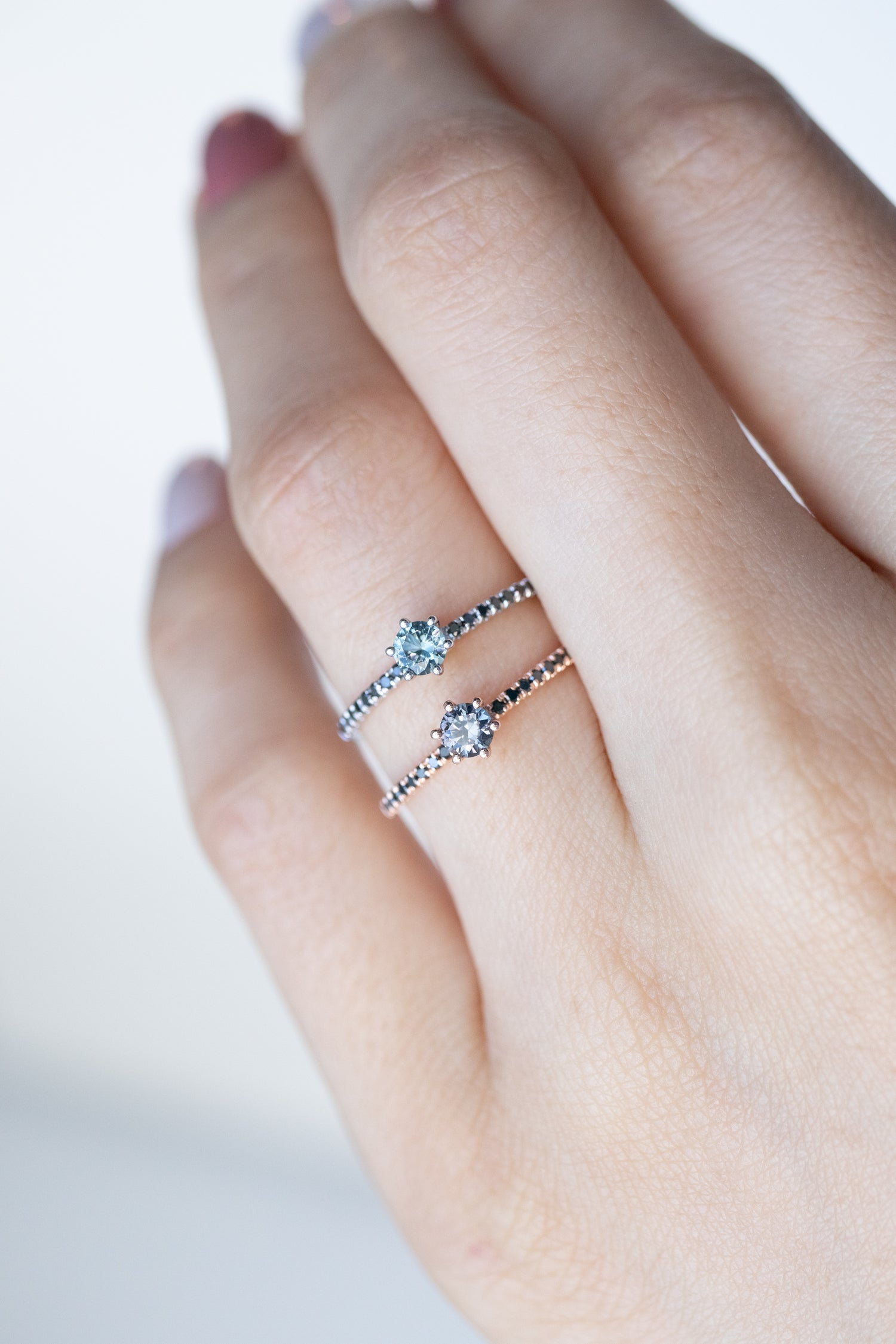 PREORDER - Spinel ~3.5mm & Black Diamonds 14K/ 18K Gold Half Eternity Ring