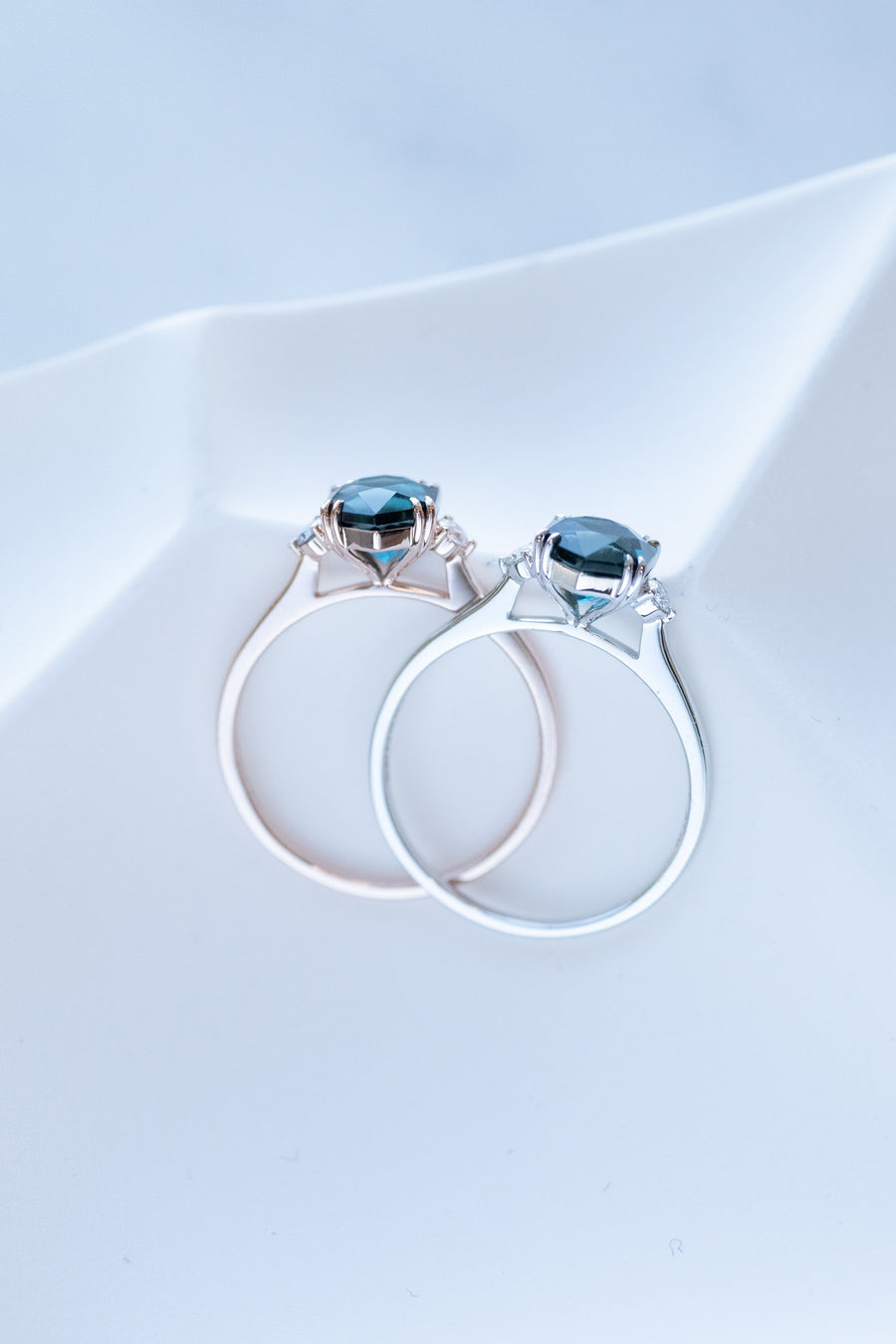 Three Stone Hexagon London Blue Topaz & diamonds 14K/18K Gold Ring