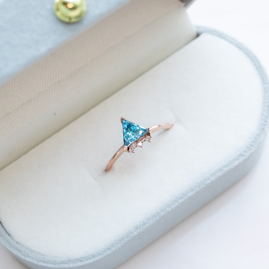Swiss Blue Triangle Topaz and Diamonds Ring