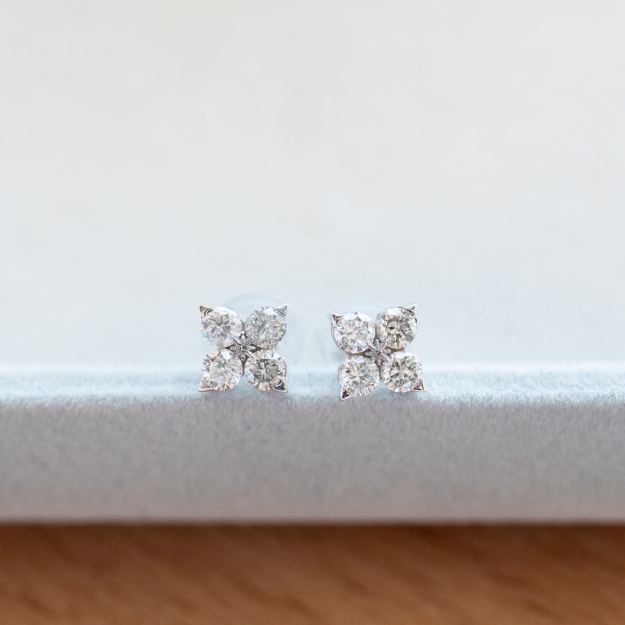 Japan 18K Gold White Diamonds Earrings
