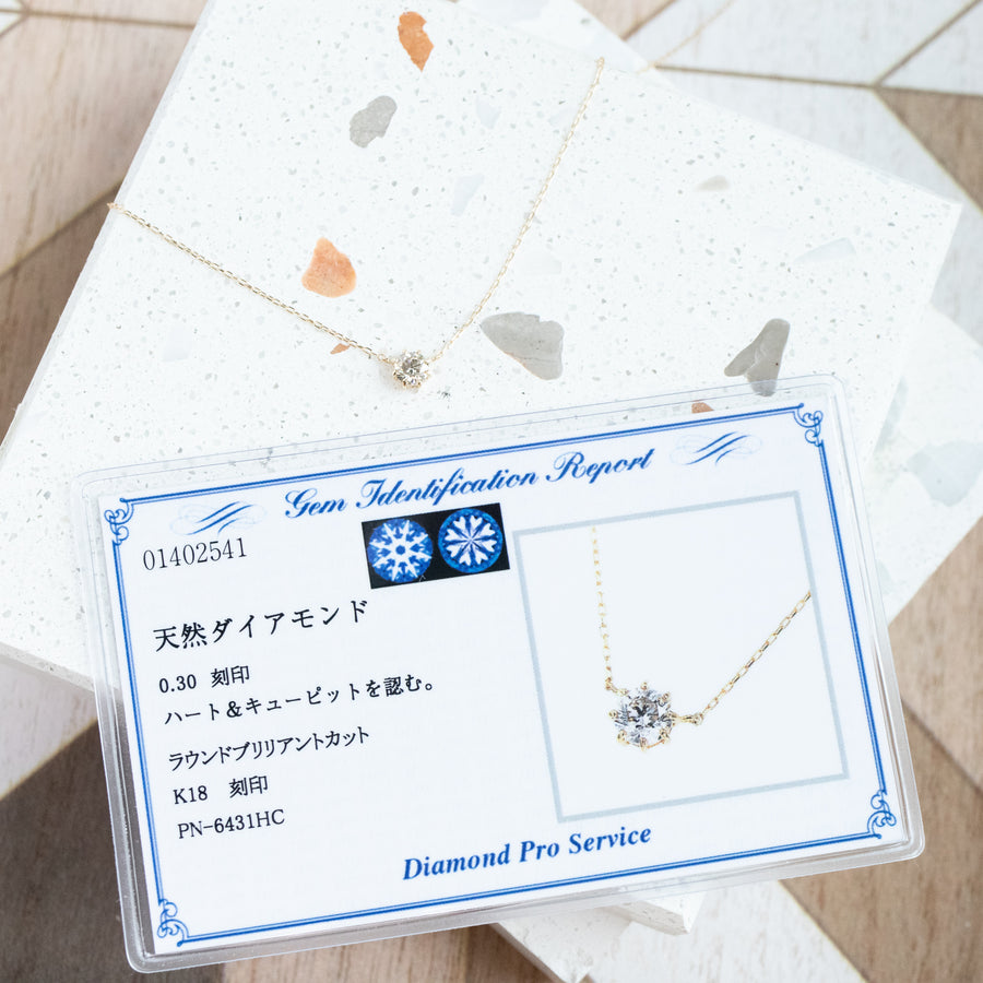 Classic 0.20/ 0.30/ 0.50ct Natural Diamond 18K Gold Necklace with Japanese Certificate