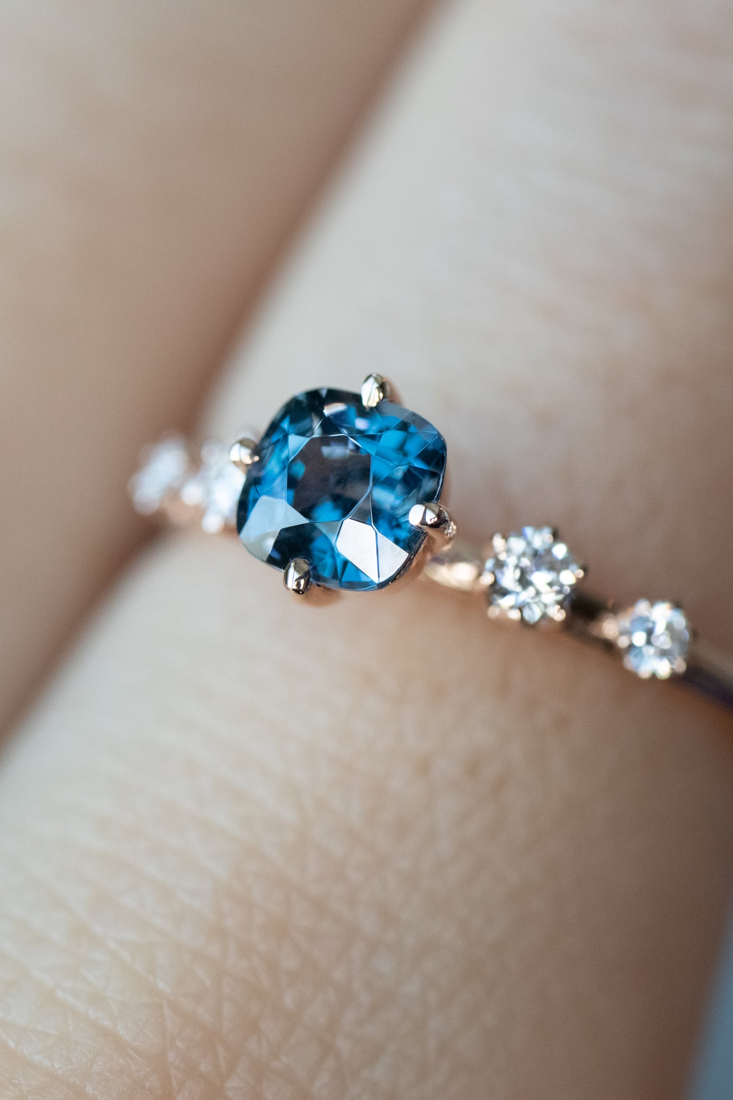 0.55ct Cushion Blue Spinel & diamonds 14K Rose Gold Twisted Ring